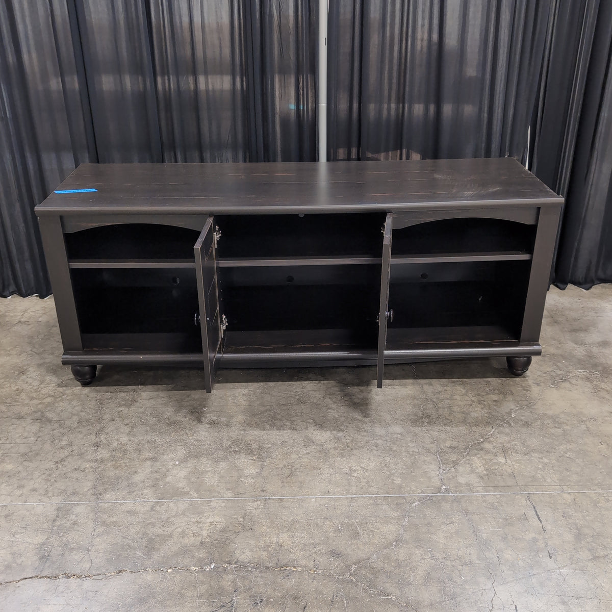 Dark Espresso Wood TV Stand with Louvered Doors