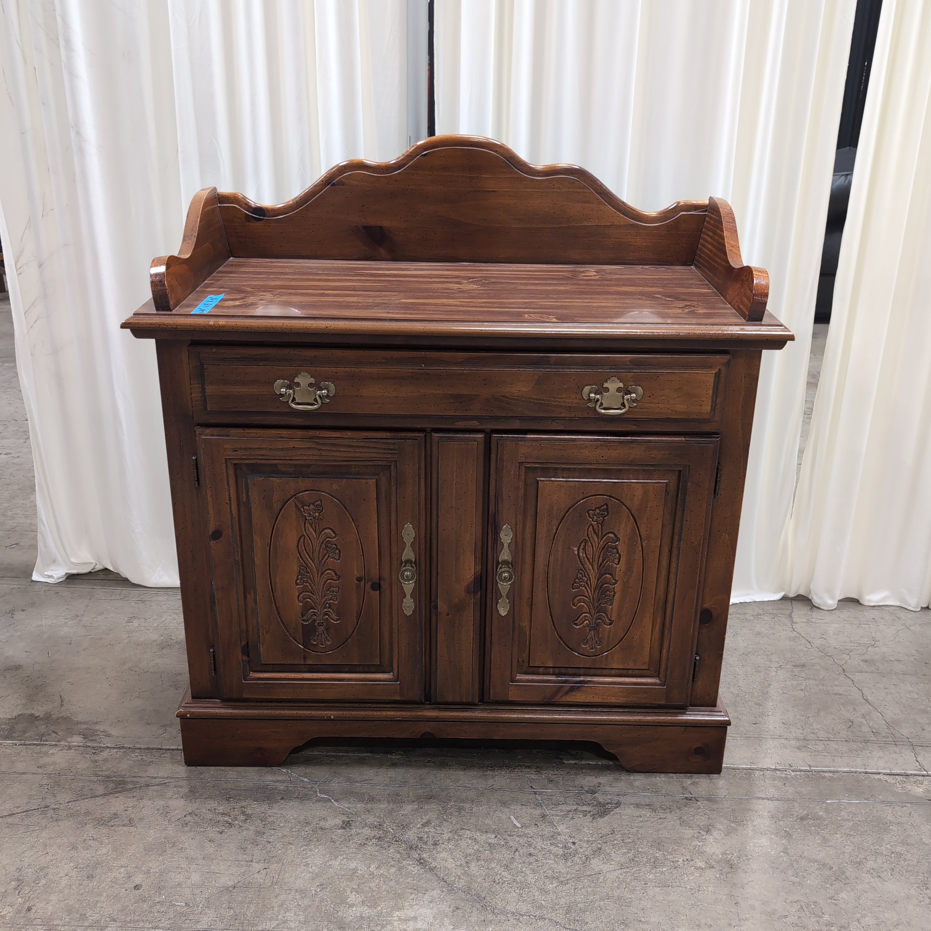 Traditional Brown Wood Buffet with Carved Doors