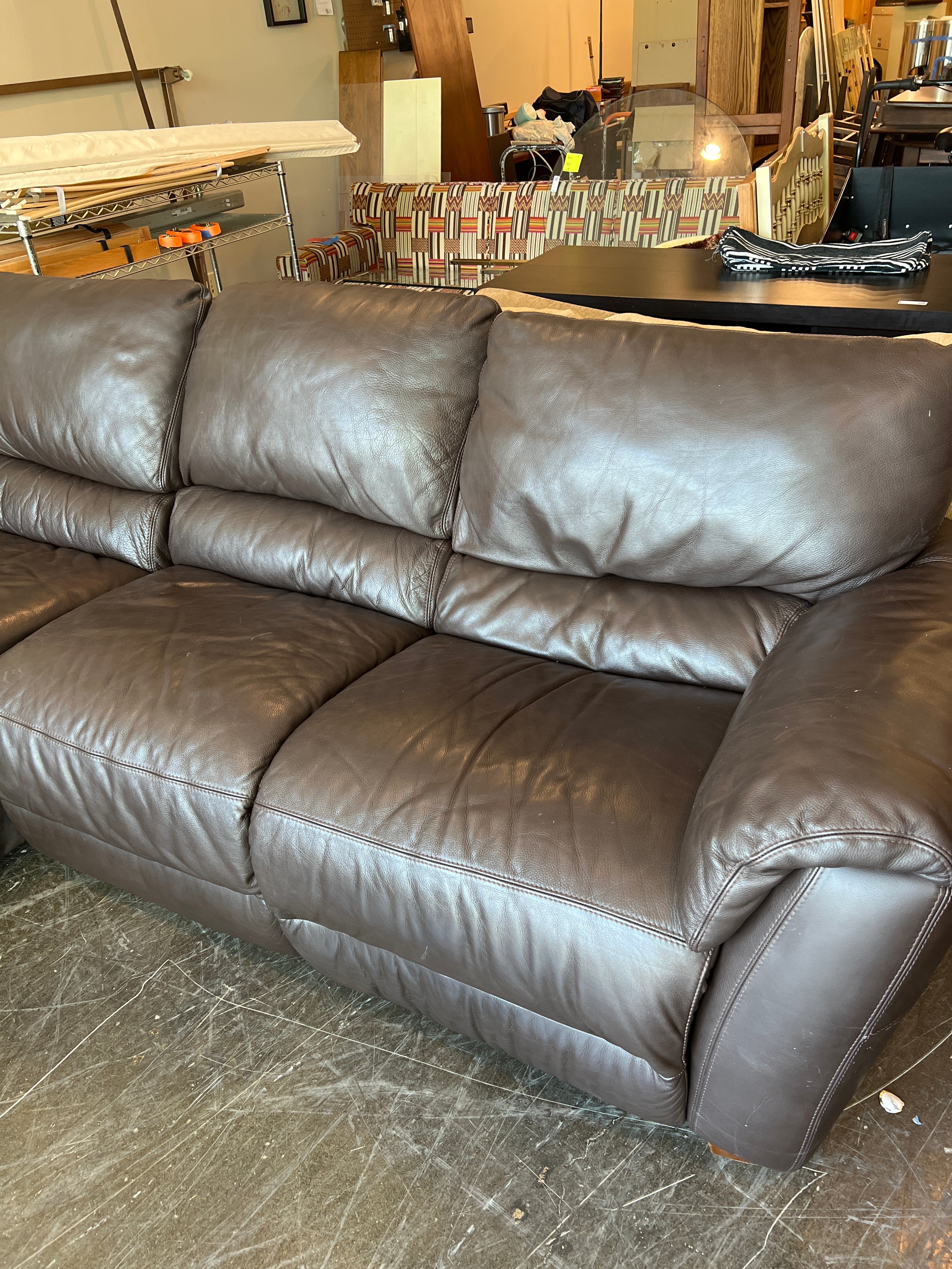 Natuzzi Brand Brown Leather Sectional Sofa
