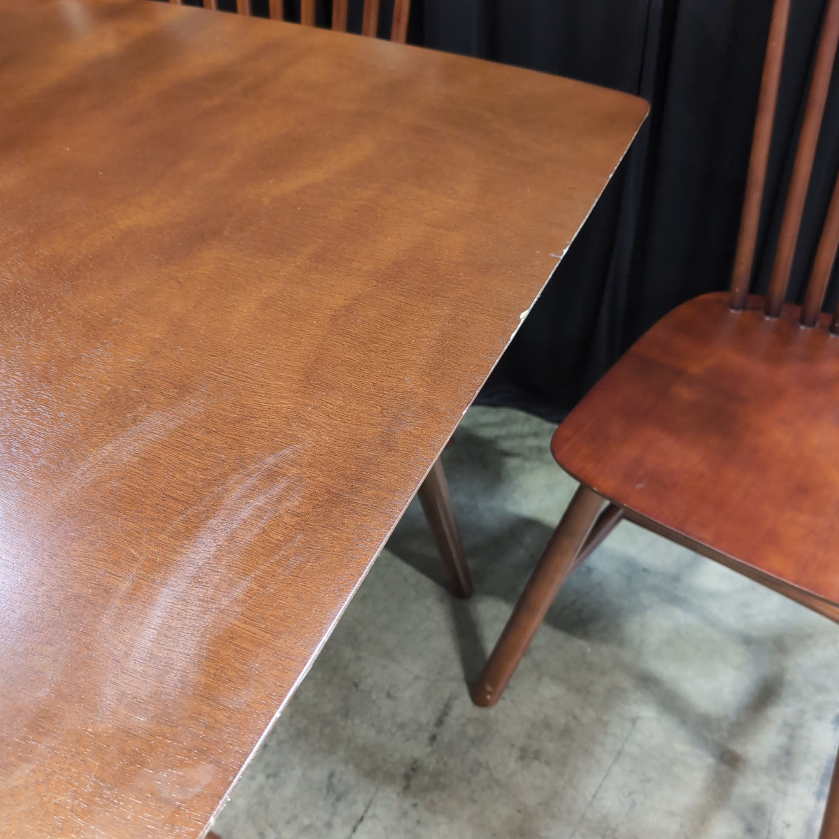 Dark Brown Wood Dining Table with Six Chairs