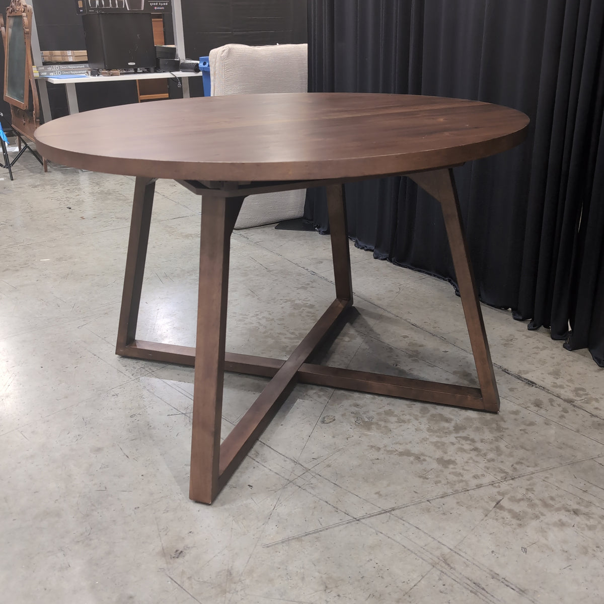 Walnut Tone Round Dining Table with X-Base