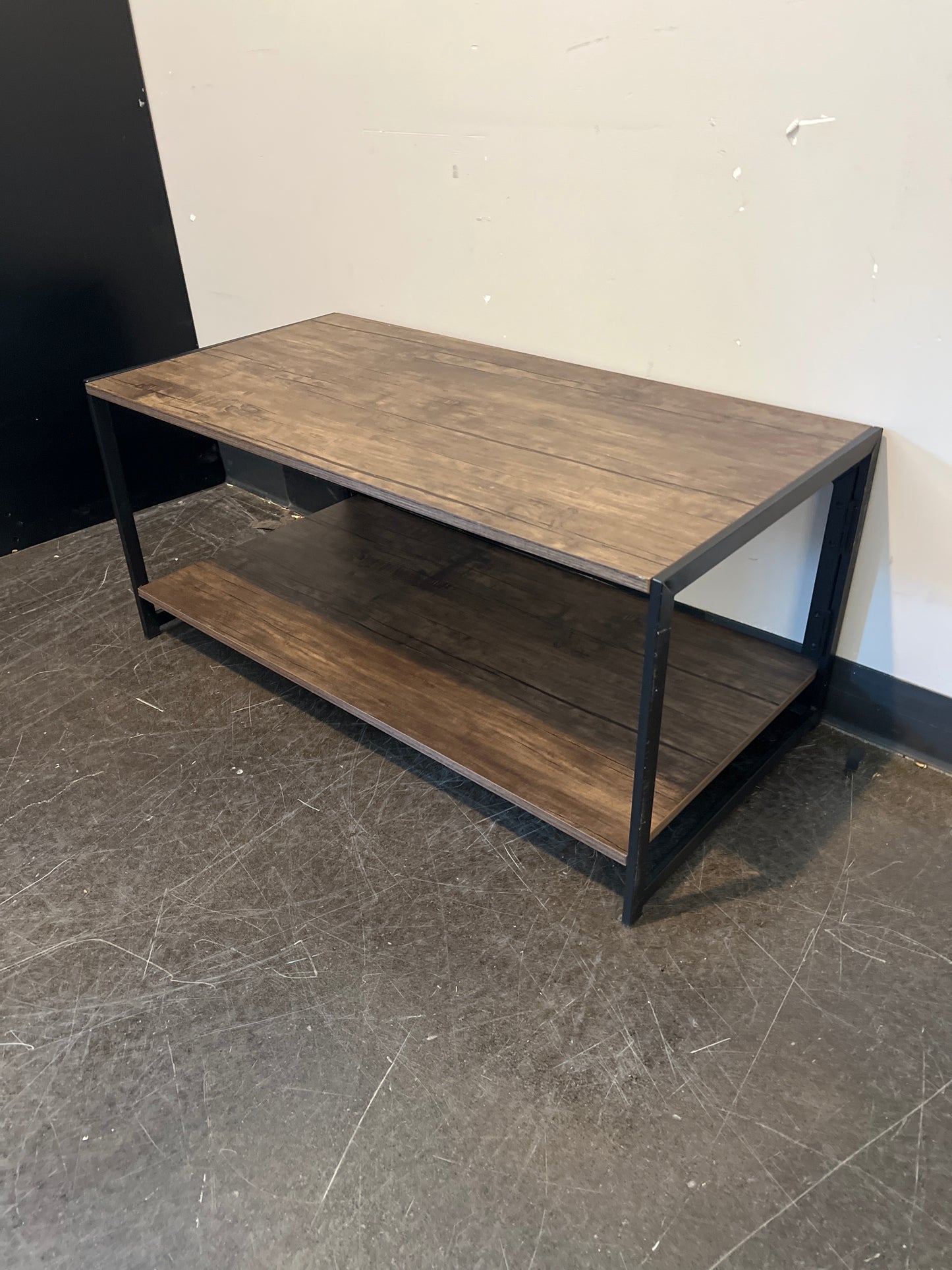 Modern Industrial TV Stand with Black Metal Frame