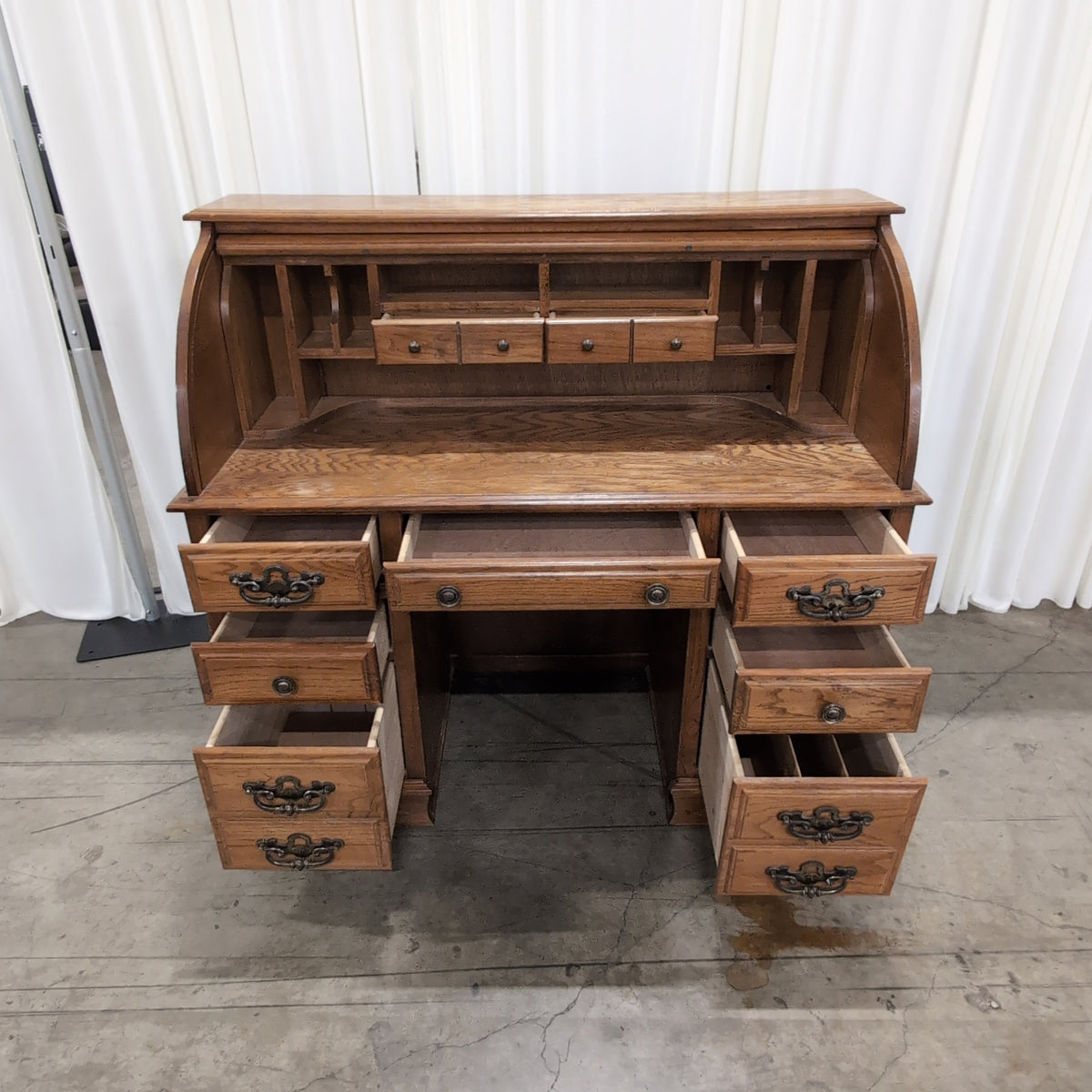Traditional Oak Roll-Top Desk with Multiple Drawers