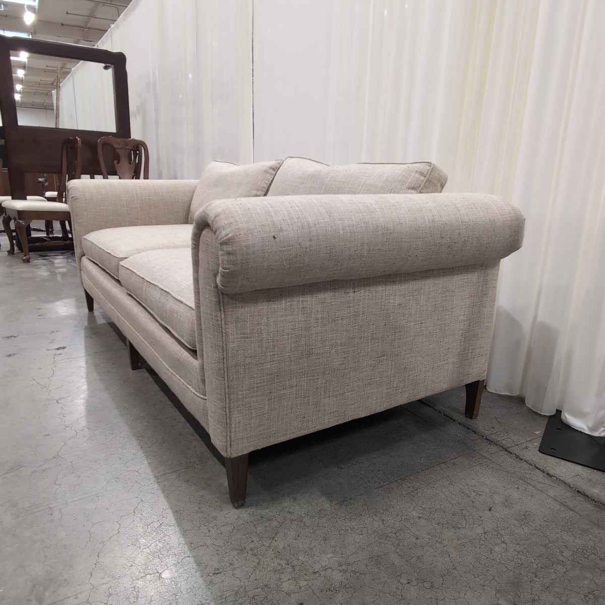 Beige Rolled Arm Transitional Loveseat in Textured Fabric