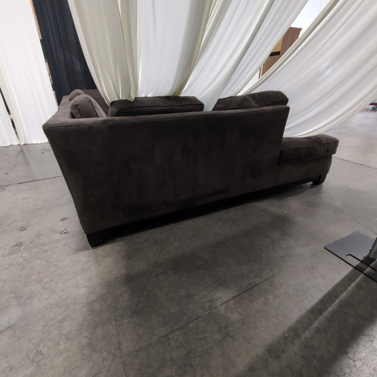Dark Brown Microfiber L-Shaped Sectional Couch with Tufted Seats