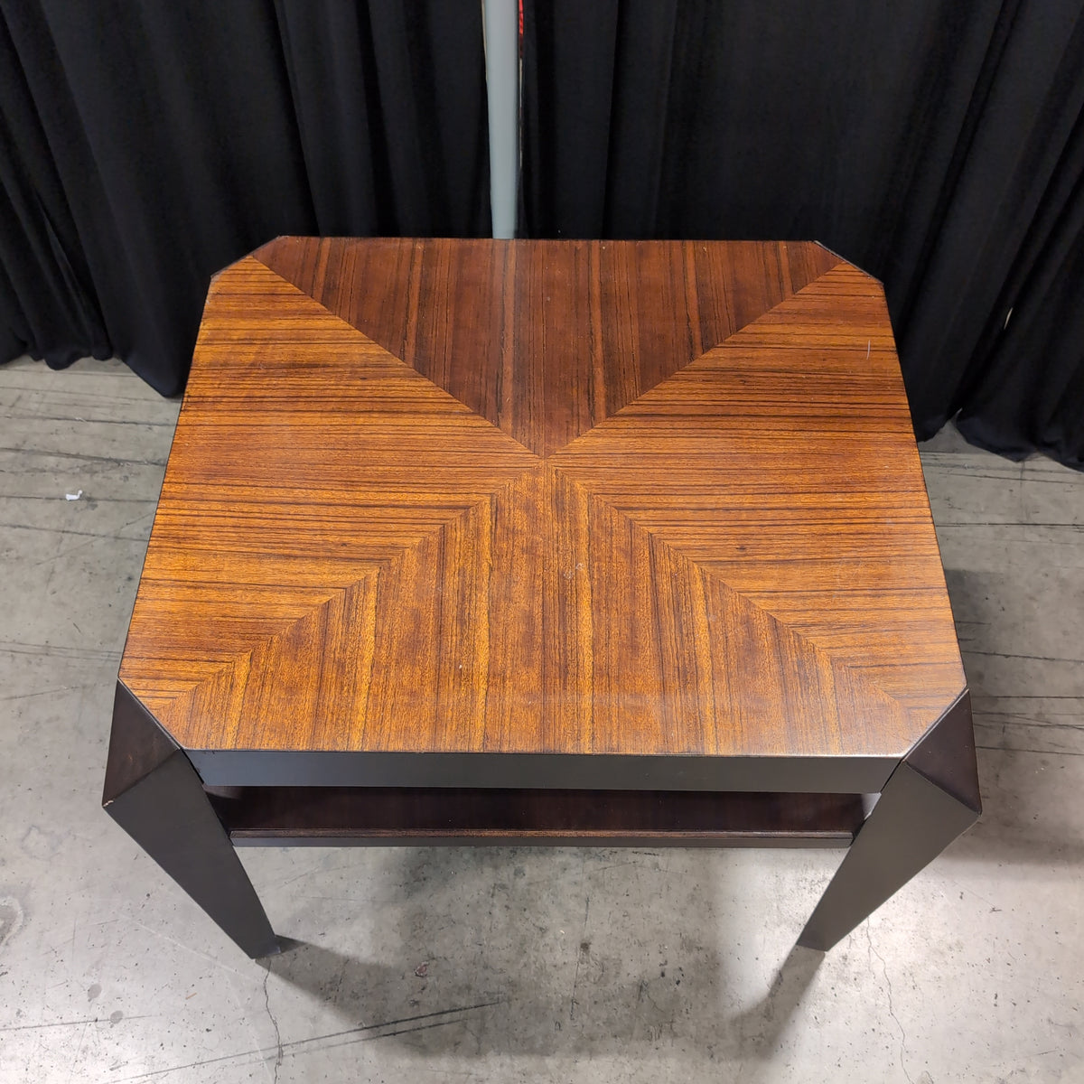 Geometric Veneer Wood End Table with Lower Shelf