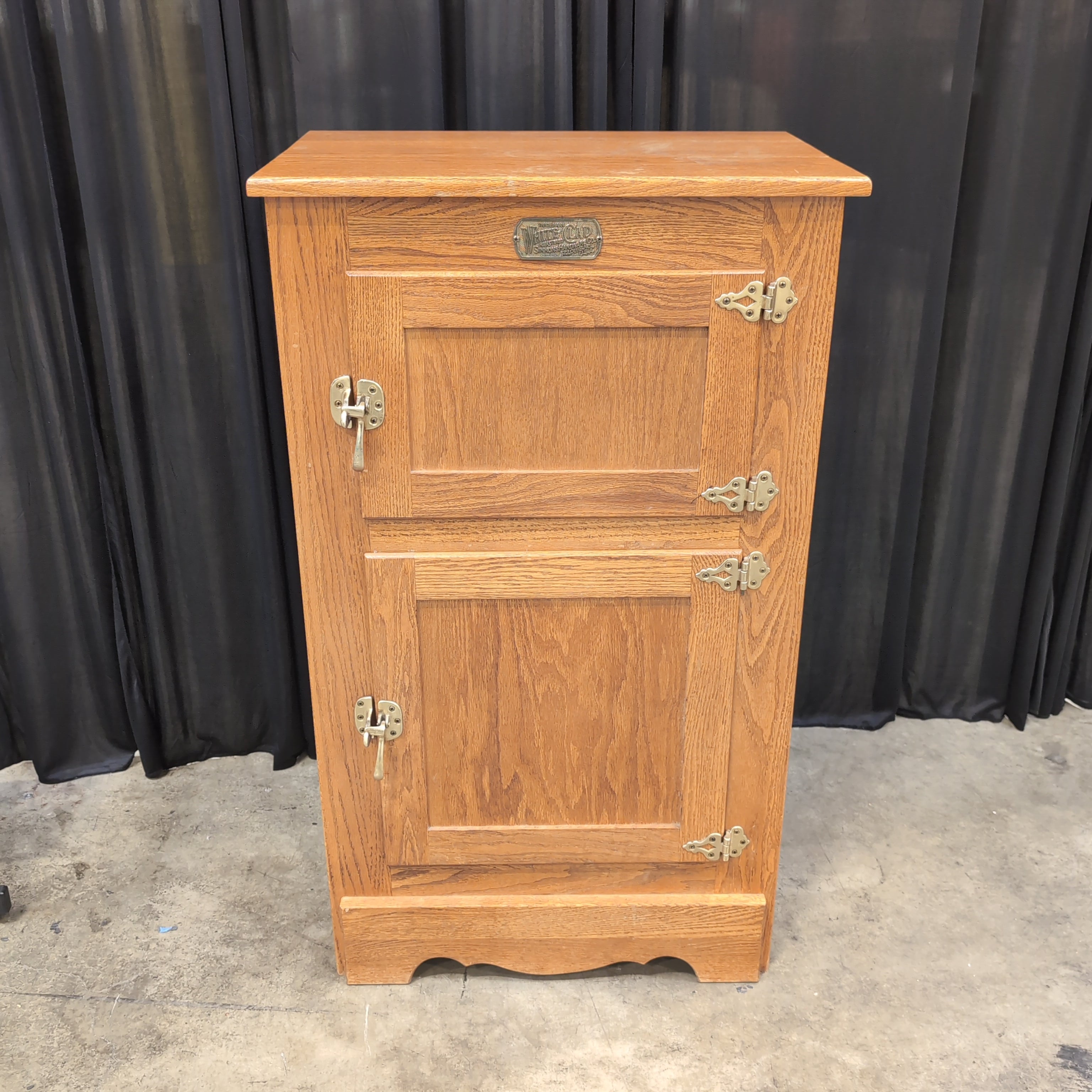 WHITE CLAD Oak Reproduction Icebox with Brass Hardware