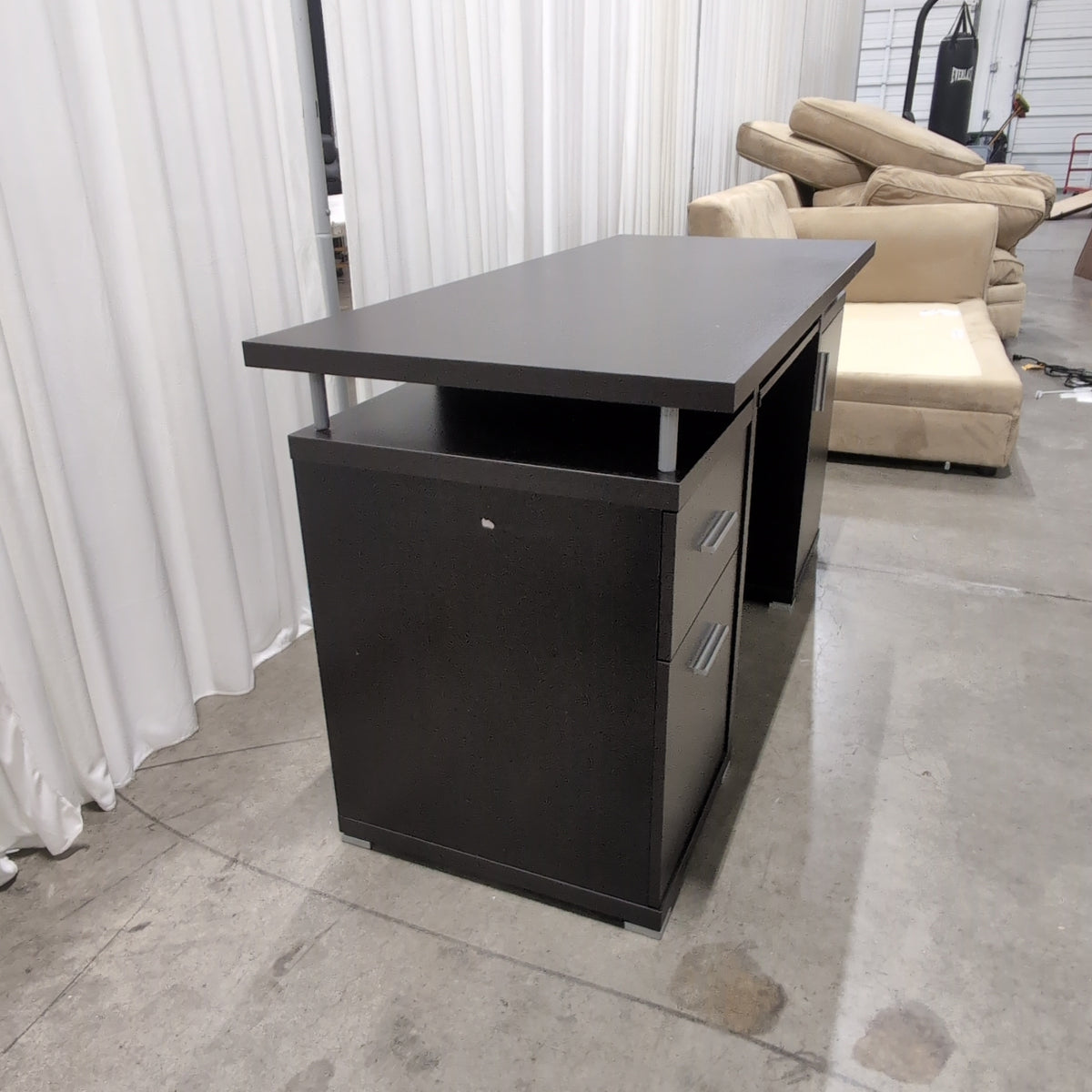 Dark Brown Laminate Office Desk with Storage
