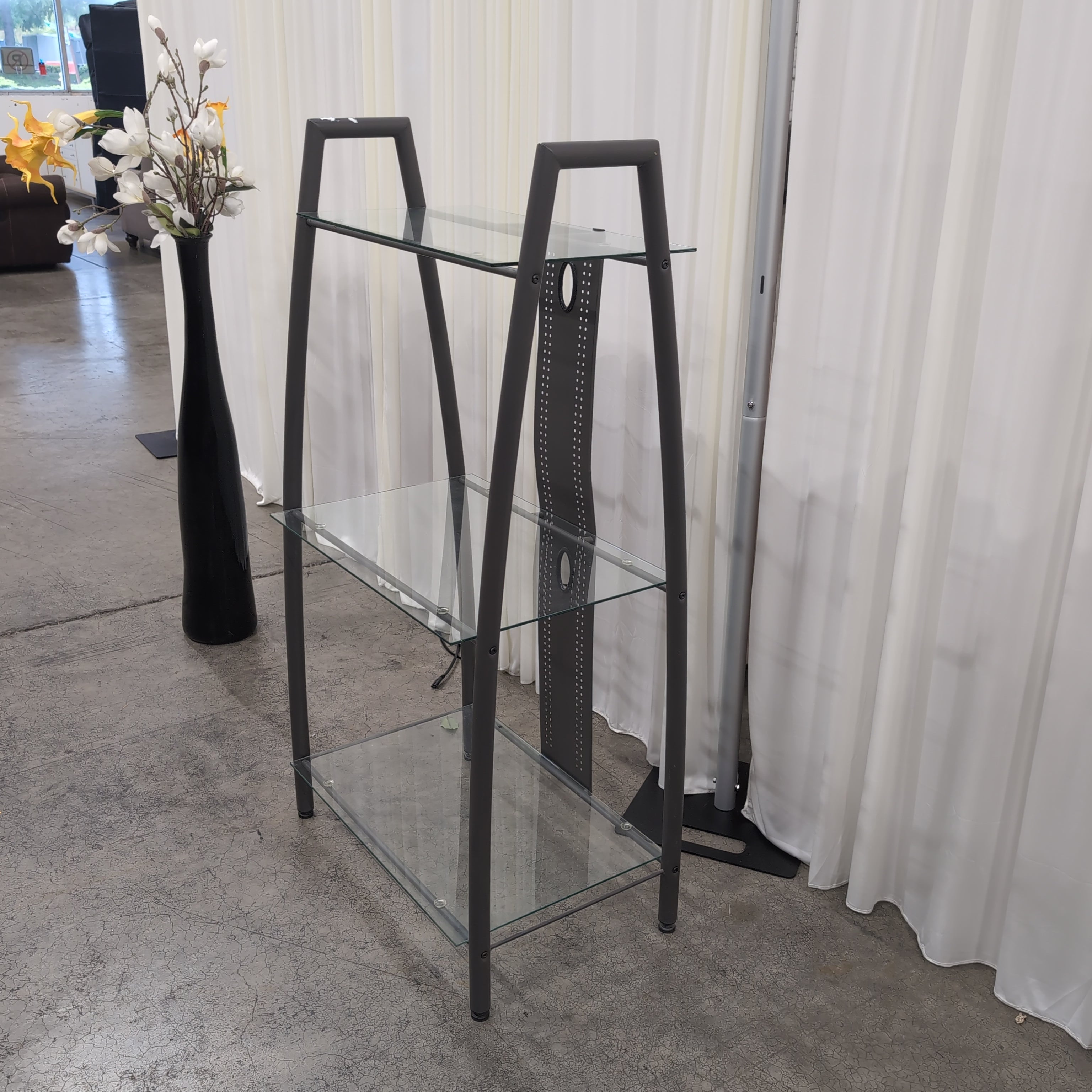 Modern Gray Metal TV Stand with Glass Shelves