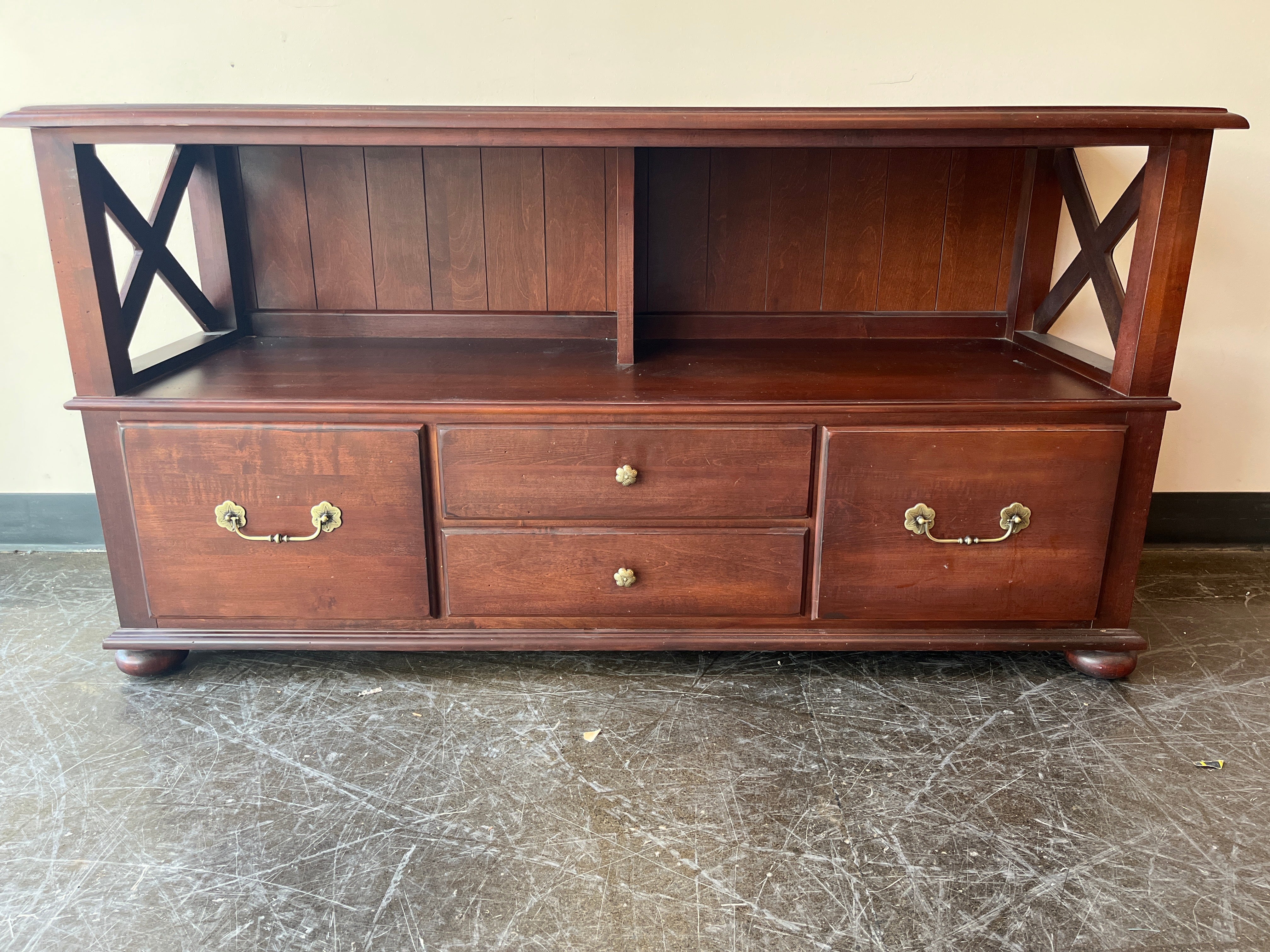 Dark Brown Wood Media Console with Storage Drawers