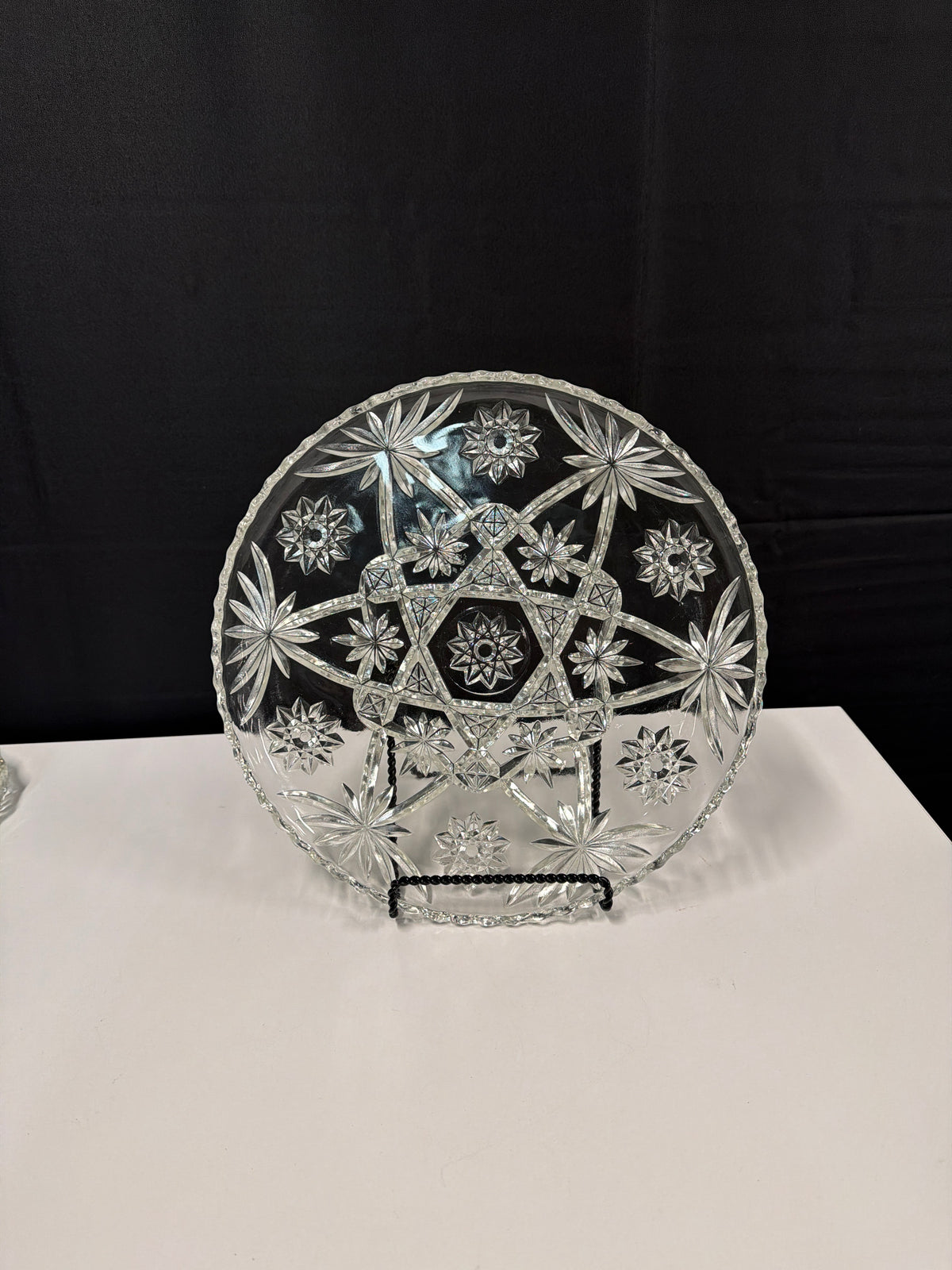 Clear Glass Round Cake Plate with Starburst Pattern