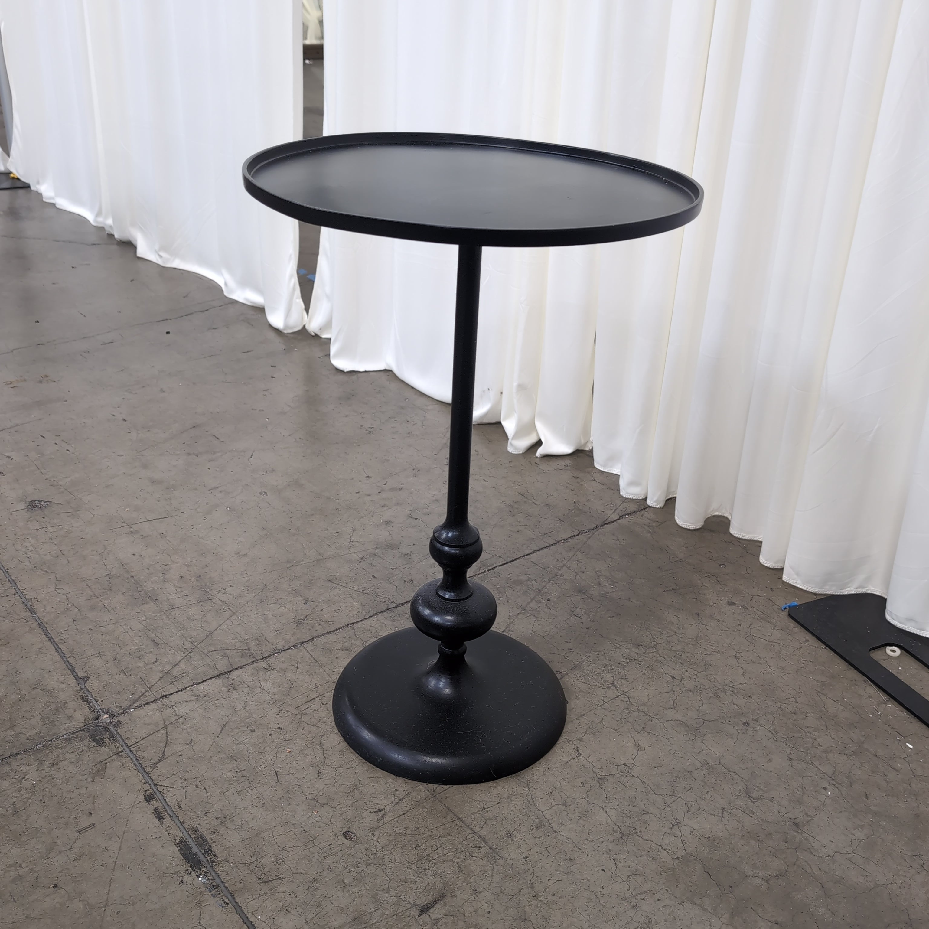 Black Iron Pedestal End Table with Tray Top