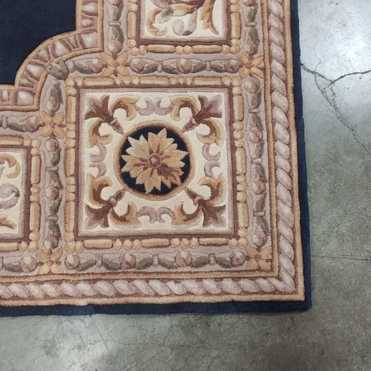 Navy Blue and Gold Ornate Pattern Area Rug