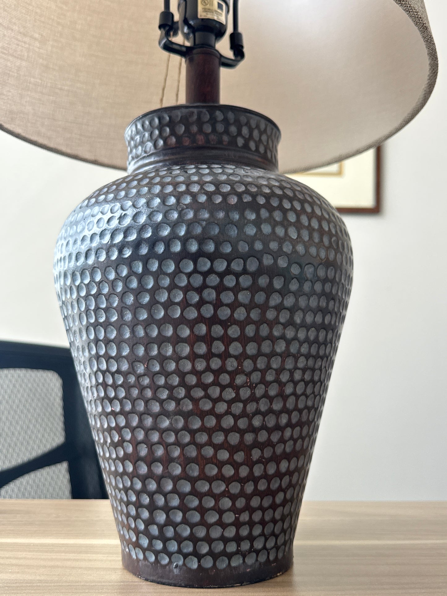 Textured Dark Gray Table Lamp with Neutral Shade