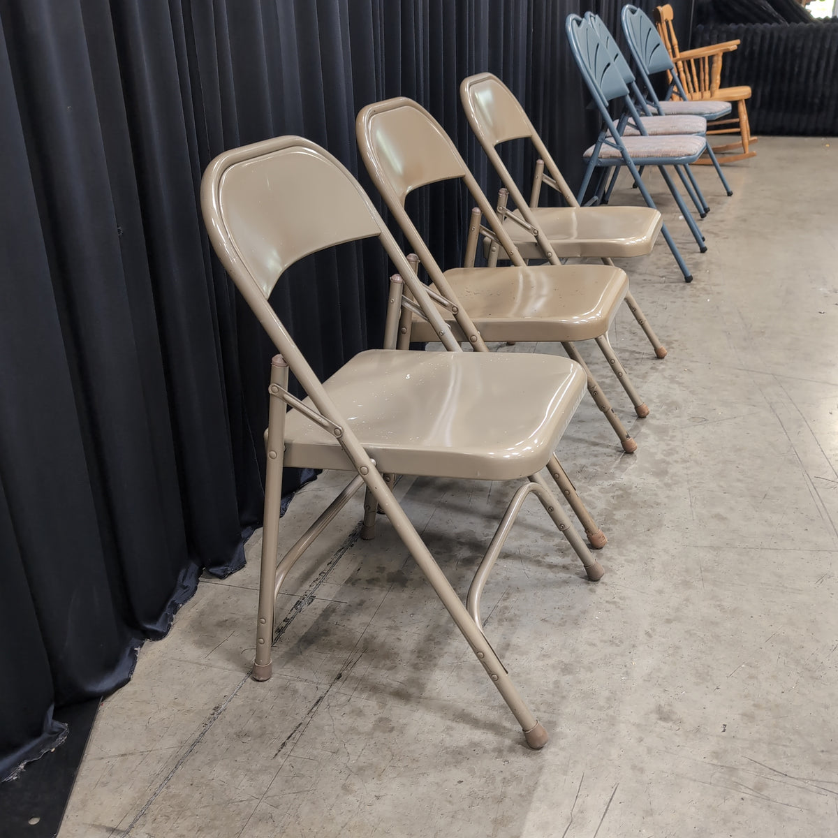Set of Three Tan Metal Folding Chair with Rubber Feet