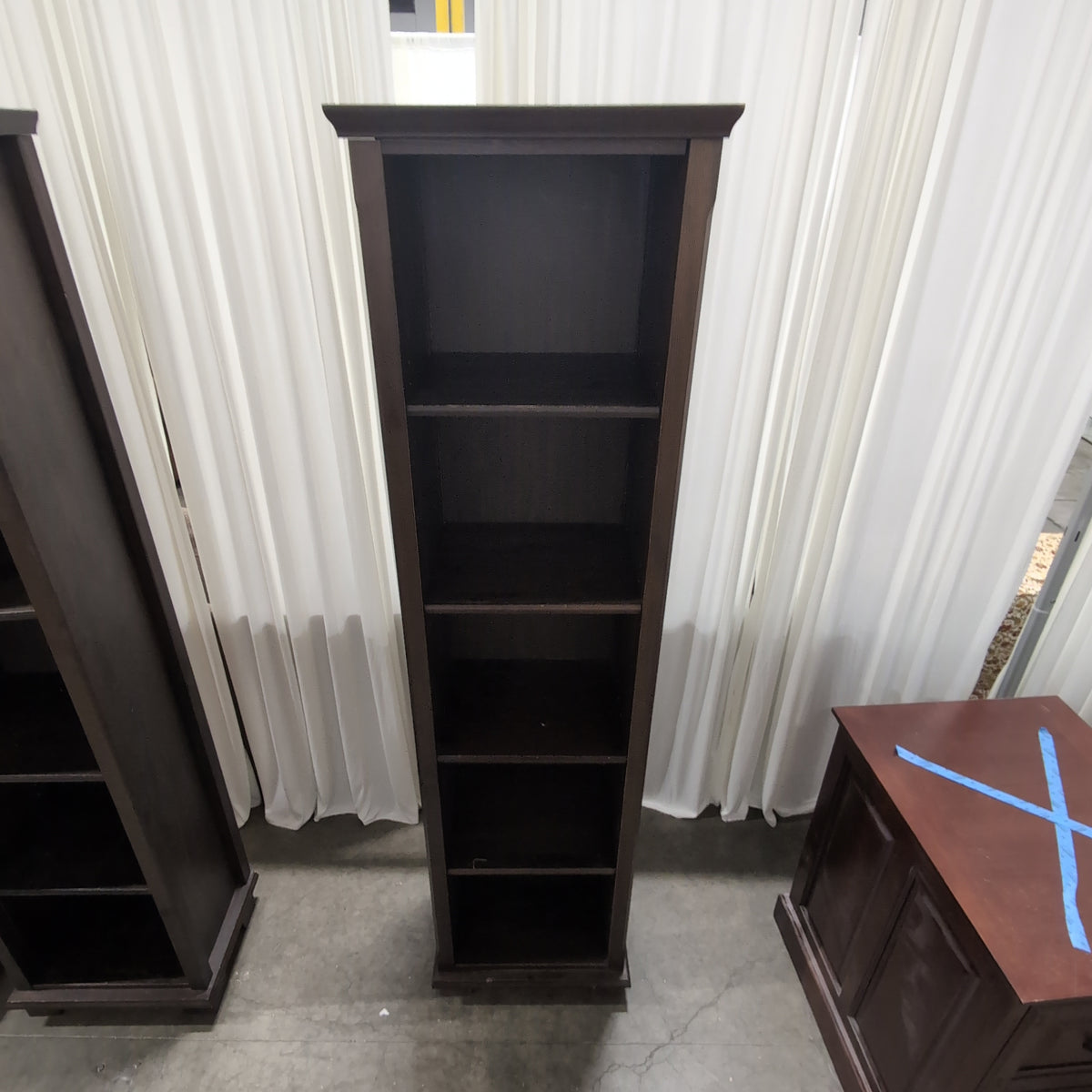 Dark Wood Five-Shelf Bookcase with Crown Molding