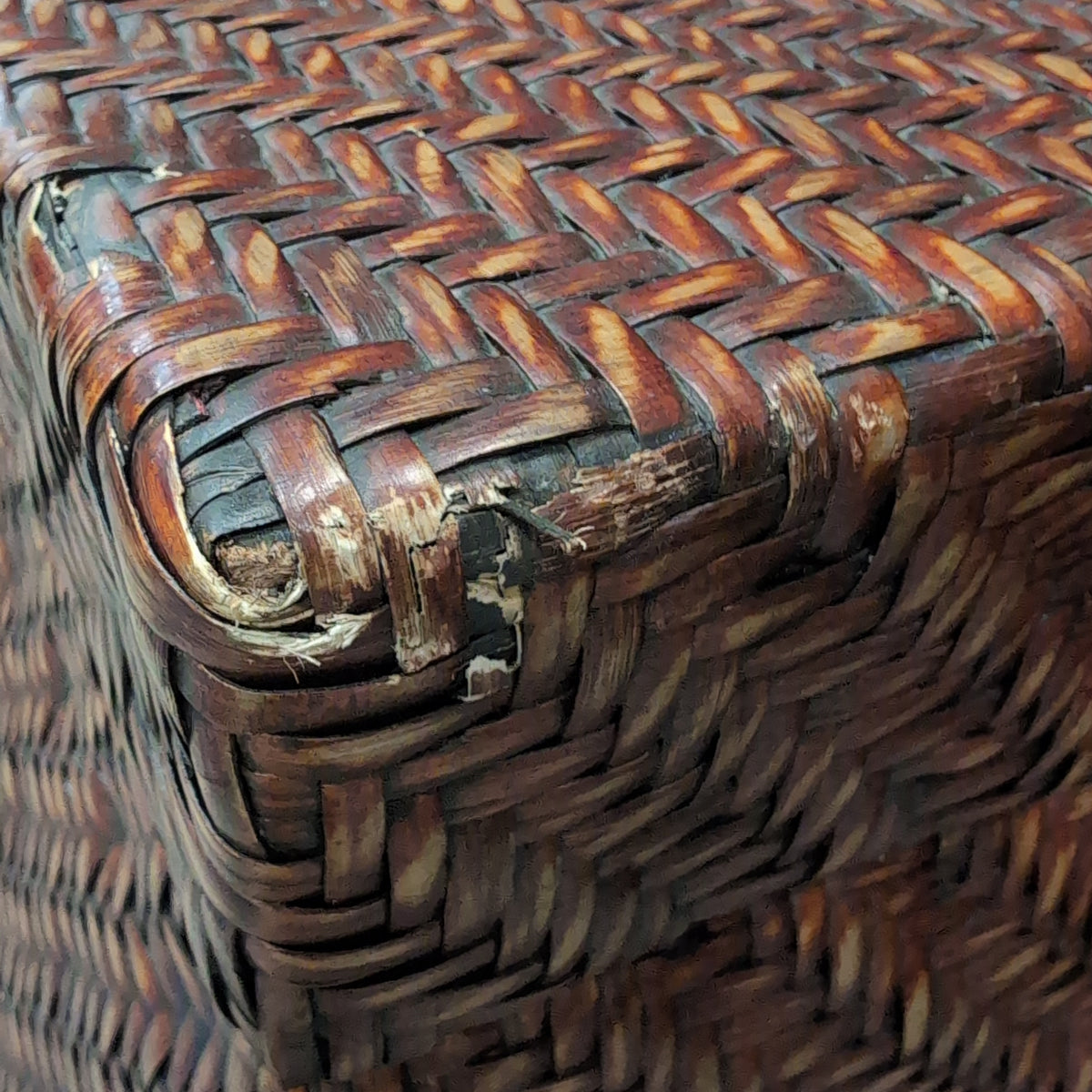 Dark Brown Woven Wicker Storage Chest with Handles