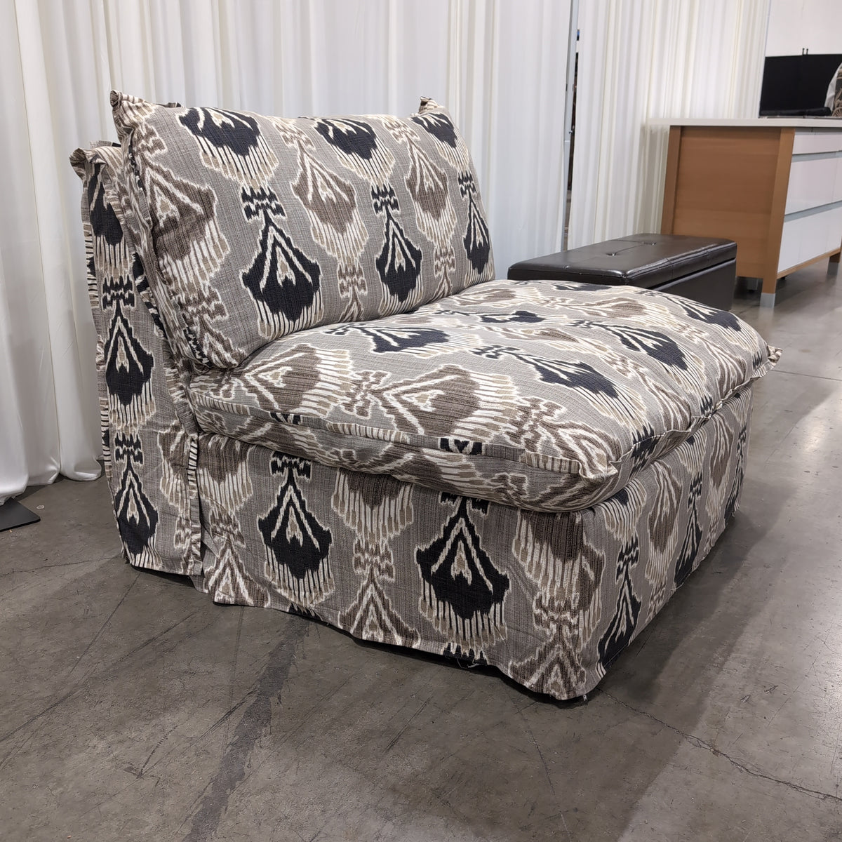 Patterned Multi-Tone Sectional Couch with Ikat Design