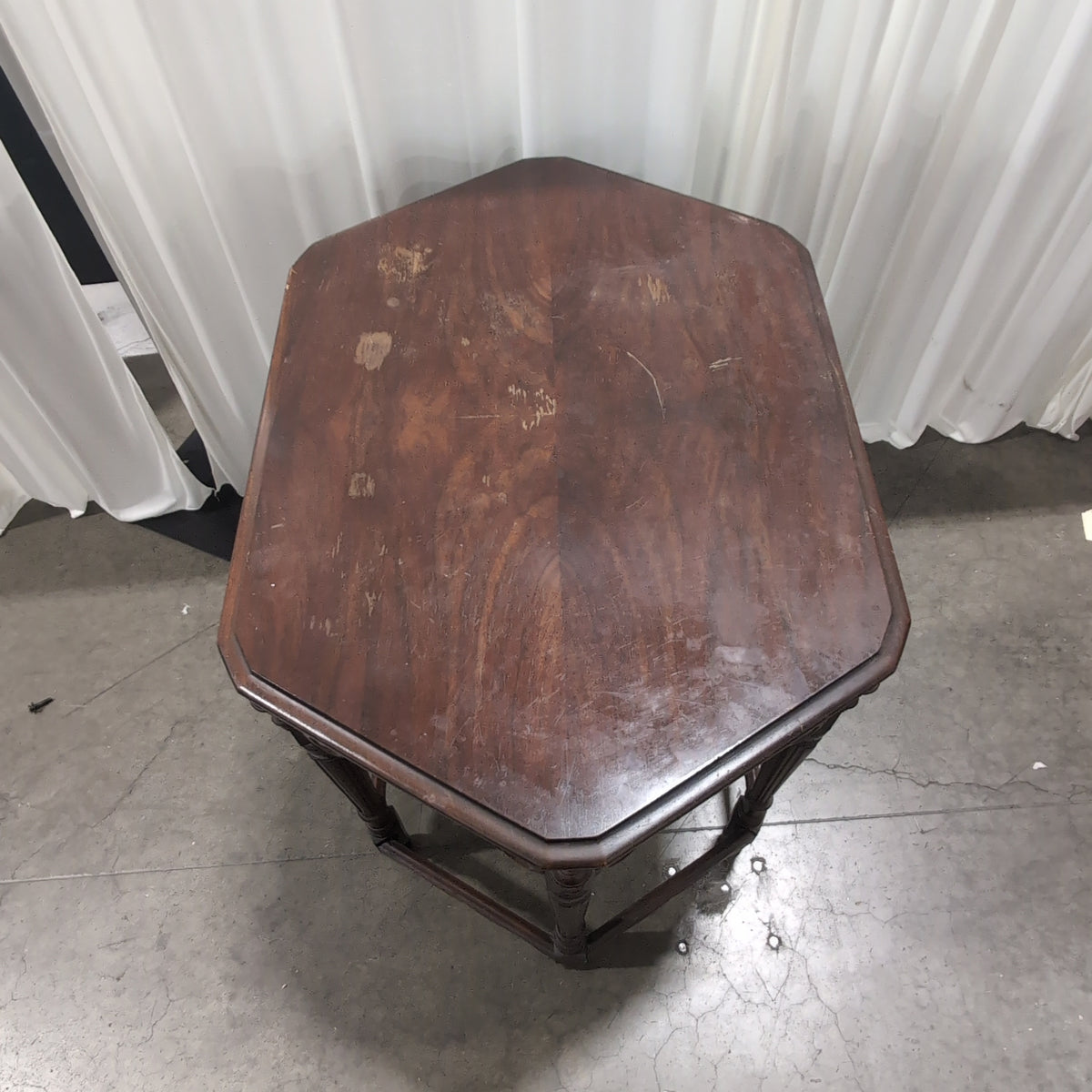 Dark Wood Hexagonal End Table with Carved Legs