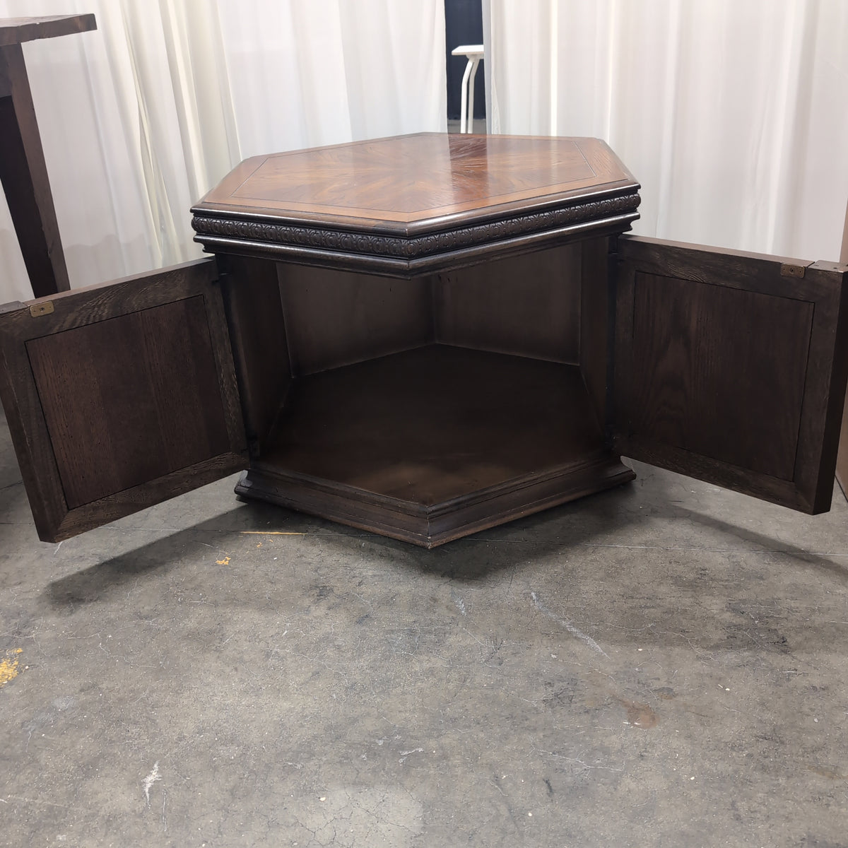 Lane Furniture Dark Brown Octagonal End Table with Carved Details