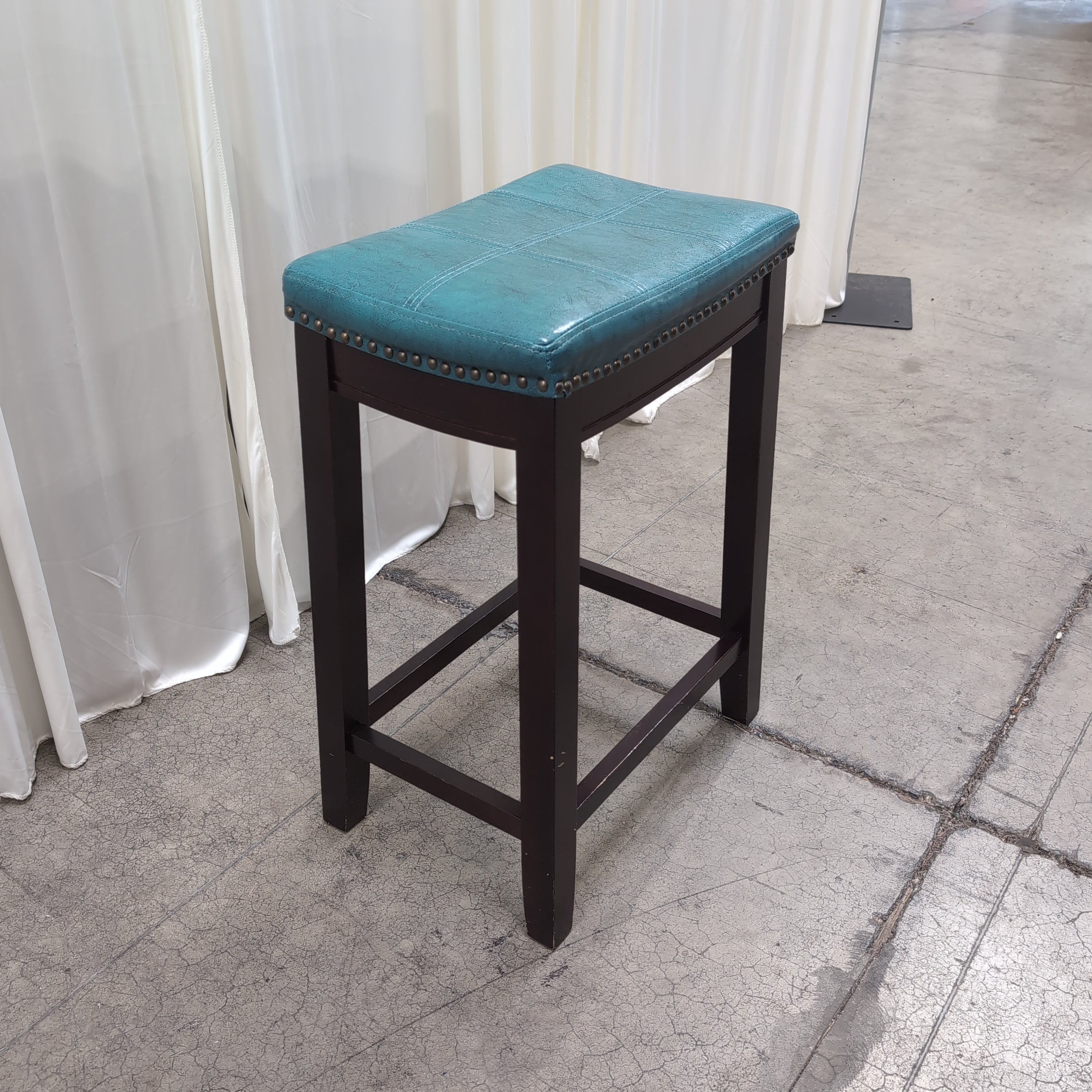 Teal Faux Leather Tufted Bar Stool with Nailhead Trim