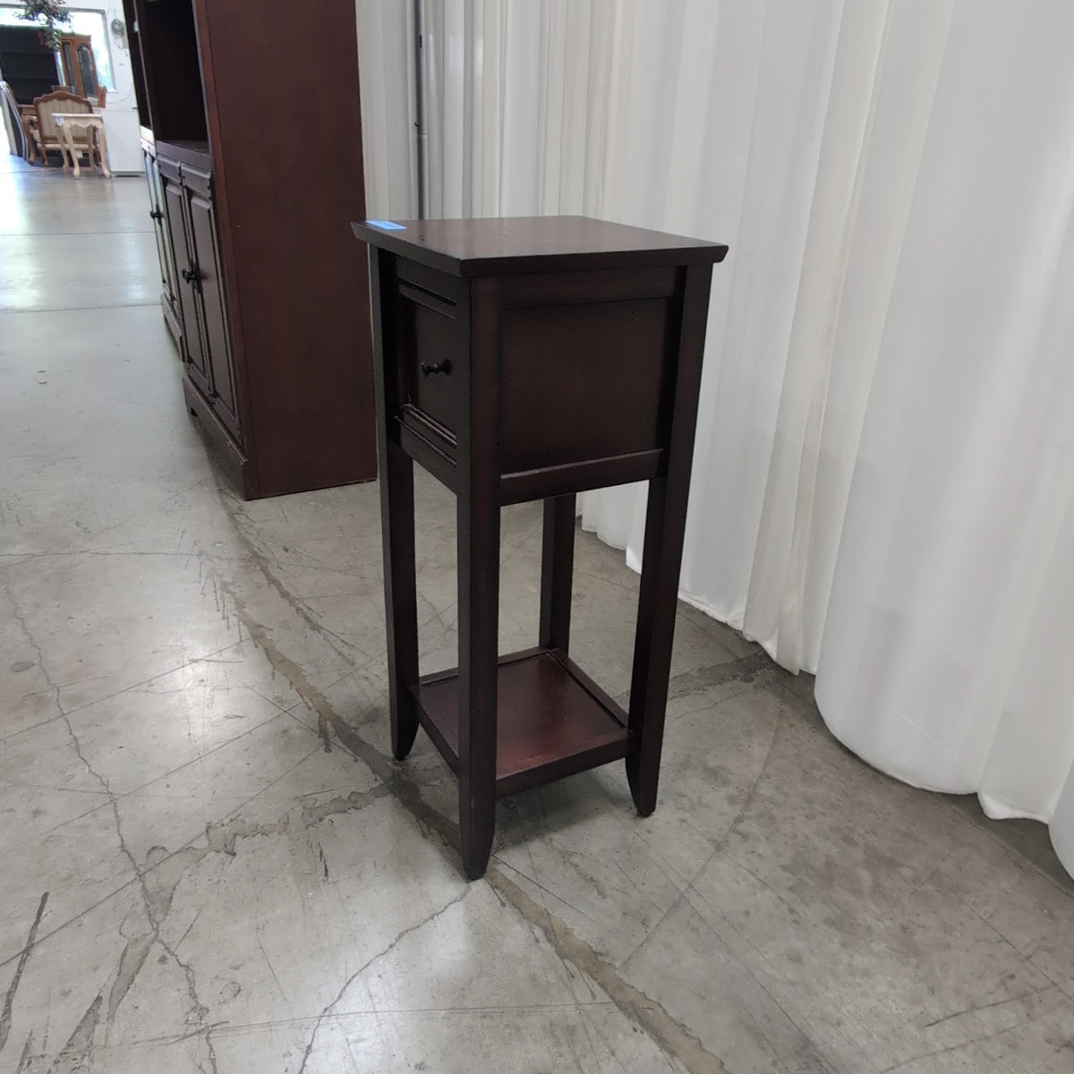 Dark Cherry Wood End Table with Storage Drawer