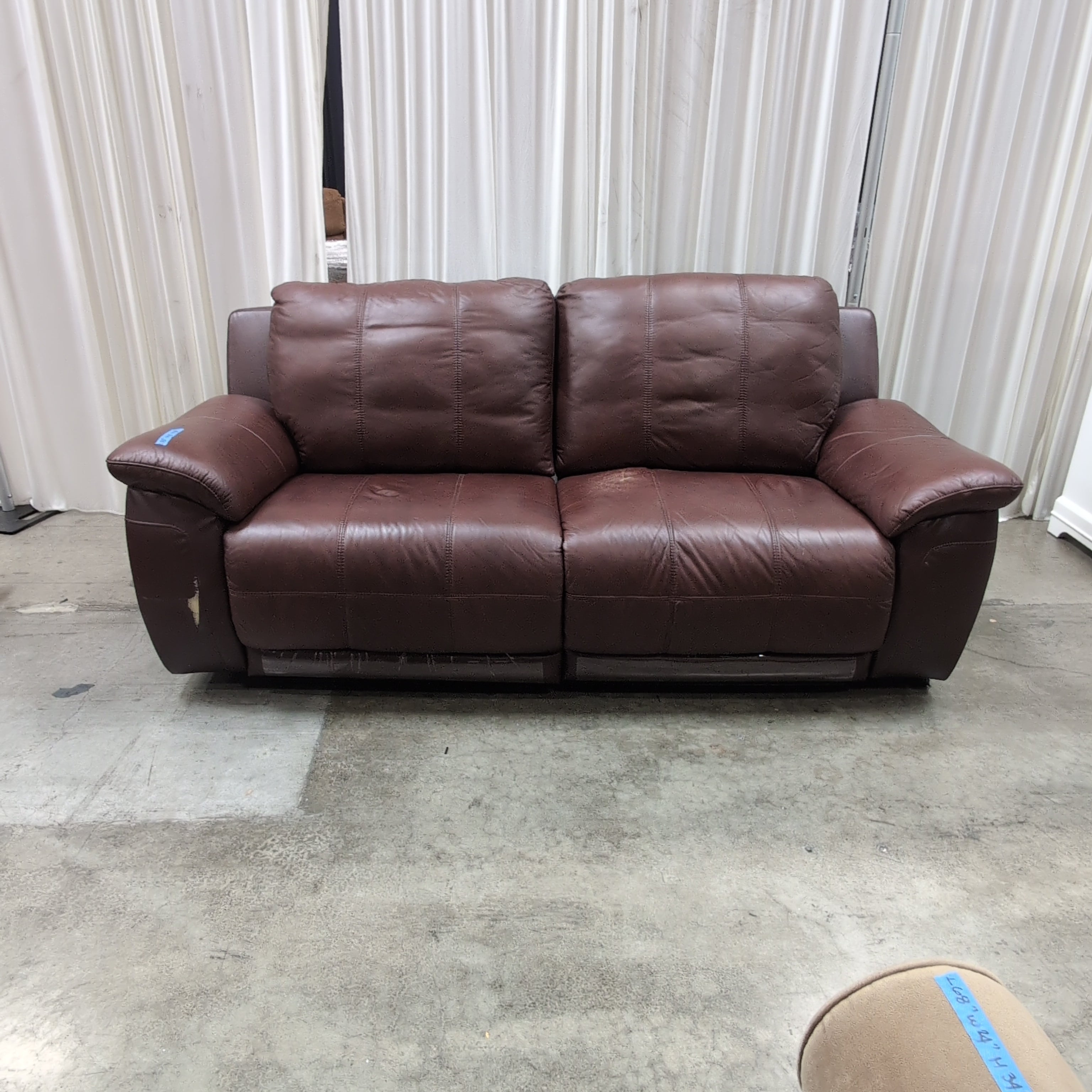 Burgundy Leather Three-Seat Couch