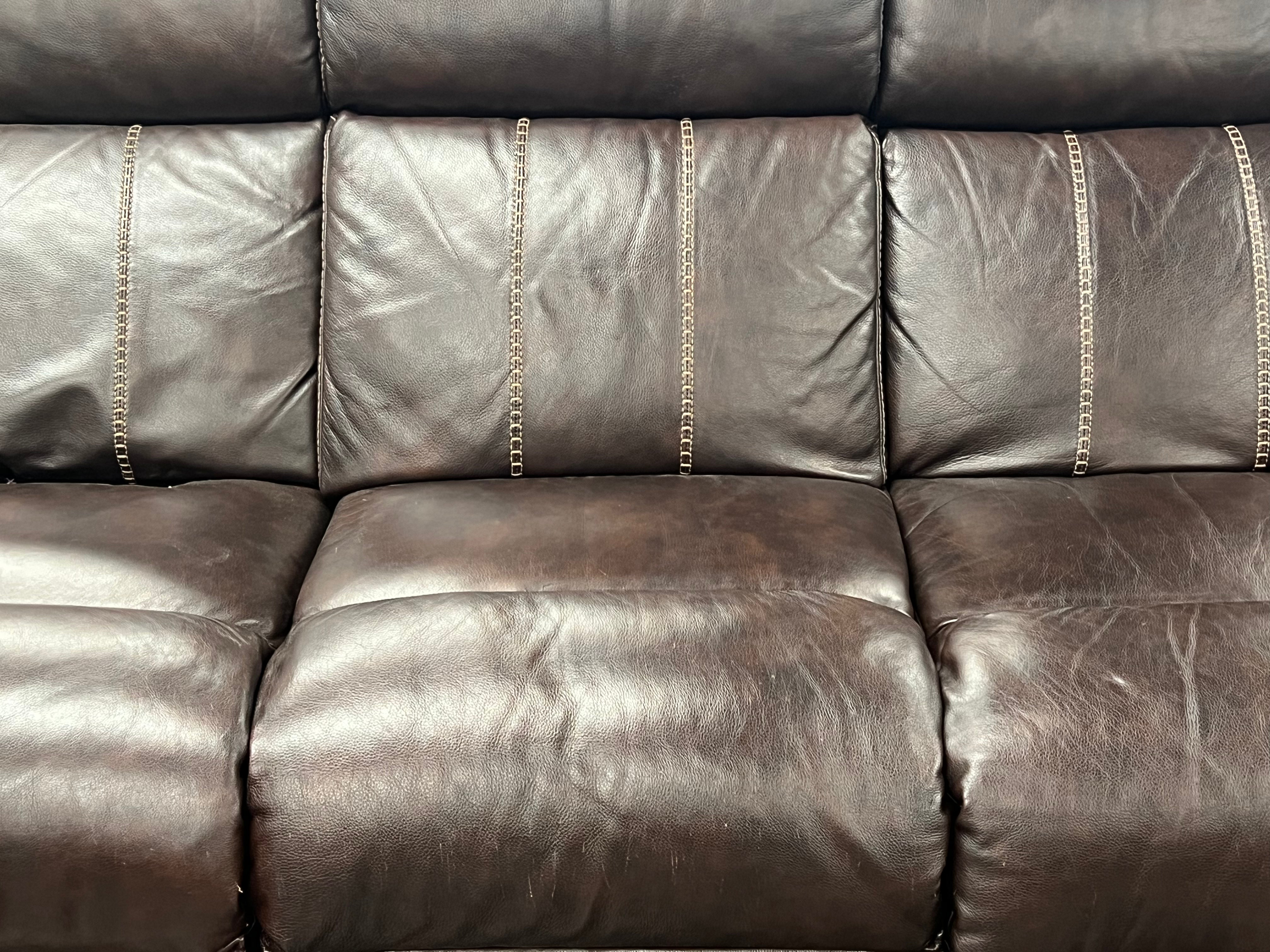 Brown Leather Reclining Sofa with USB Charging Ports
