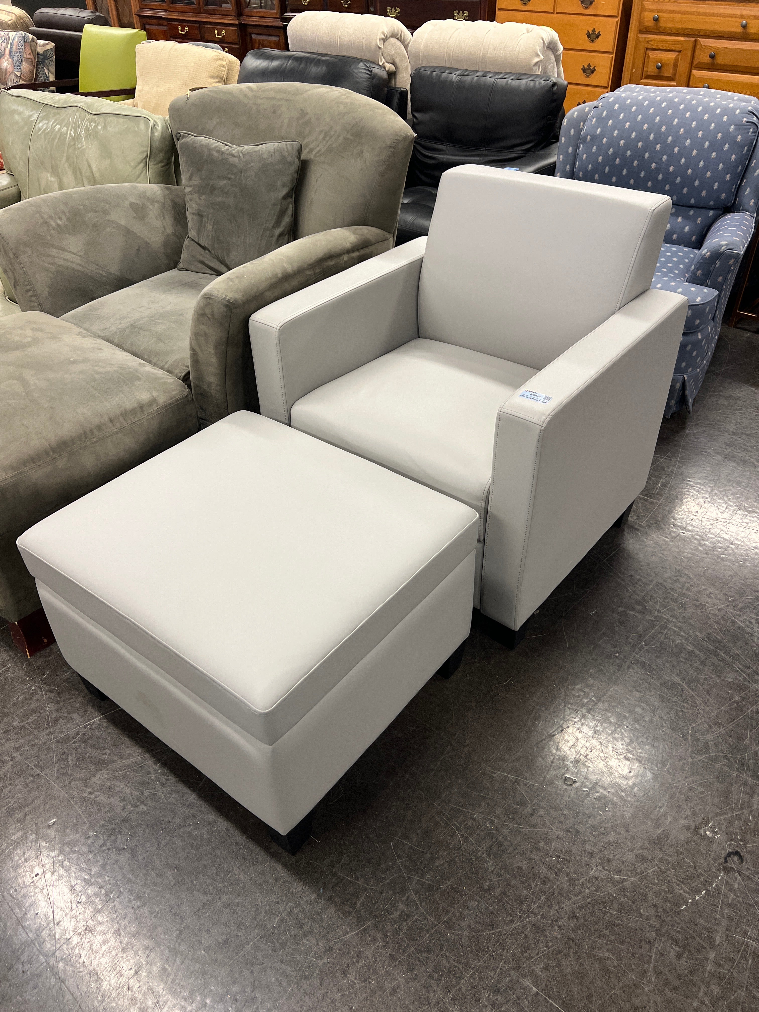 Contemporary Light Grey Armchair and Ottoman Set