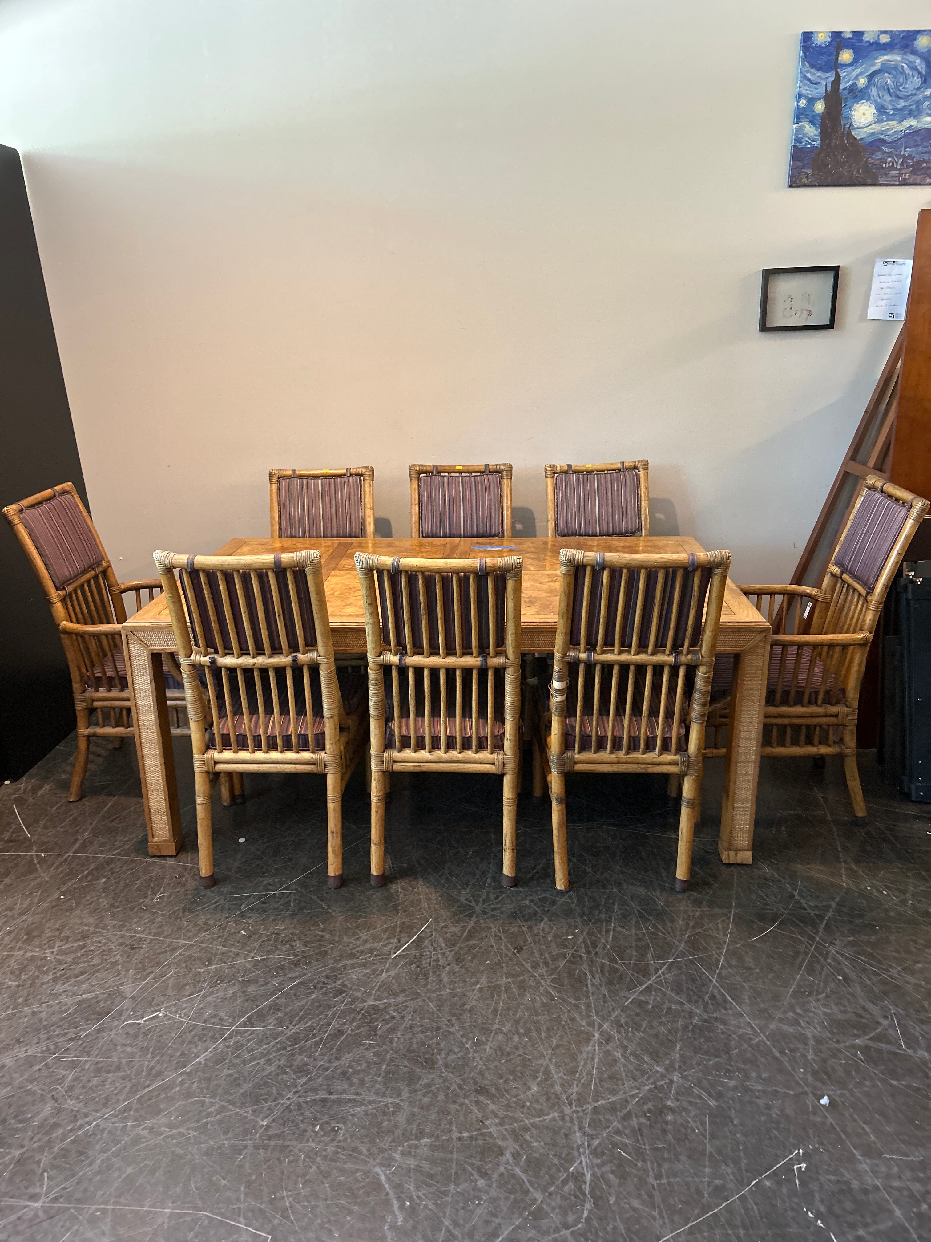 Henredon Burl Wood Dining Table – Cane Accents, Modern Deco Style