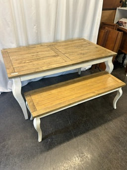 World Market Farm Table Wood / White with Bench
