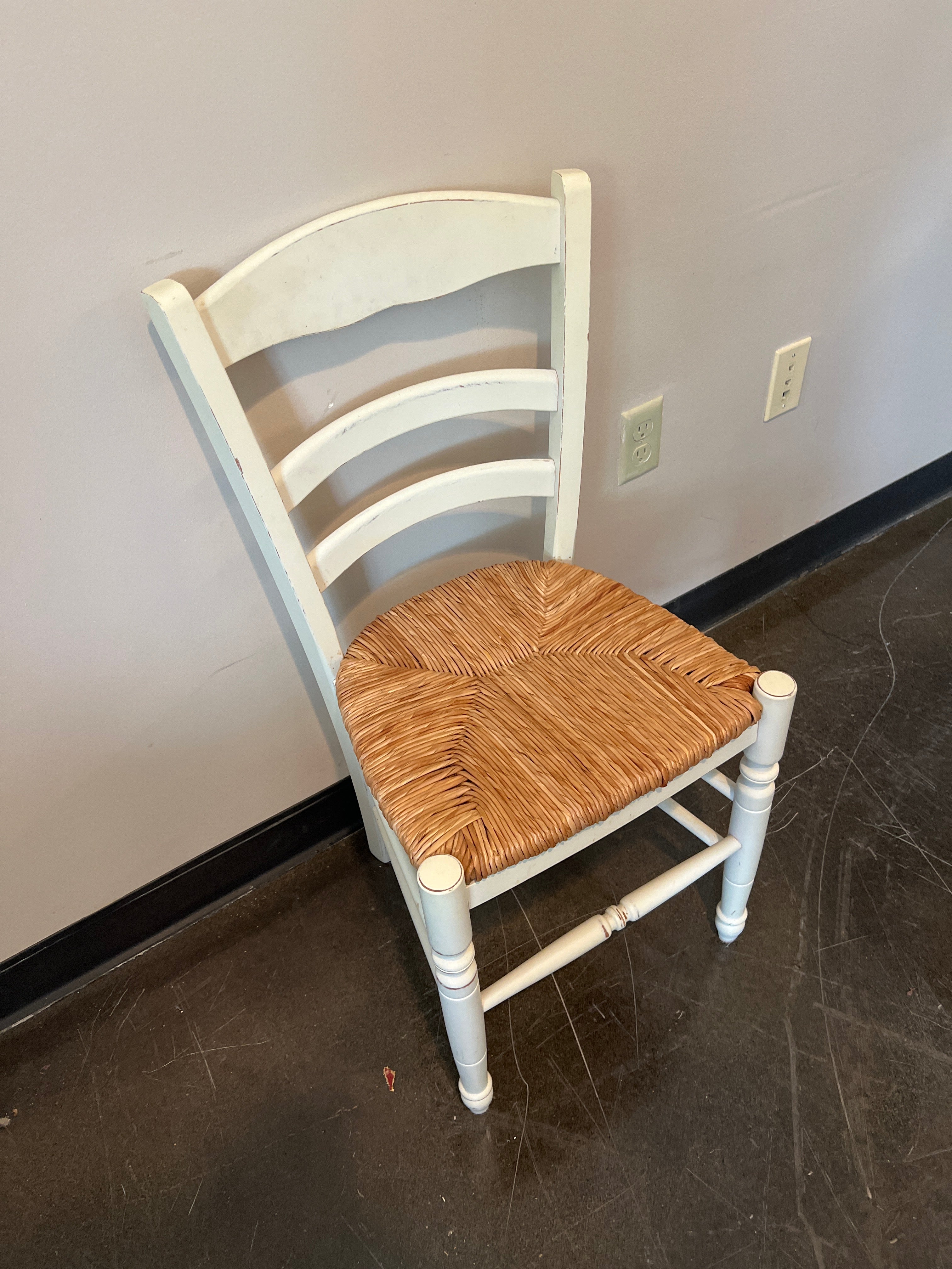 White Ladder Back Dining Chair with Woven Rush Seat