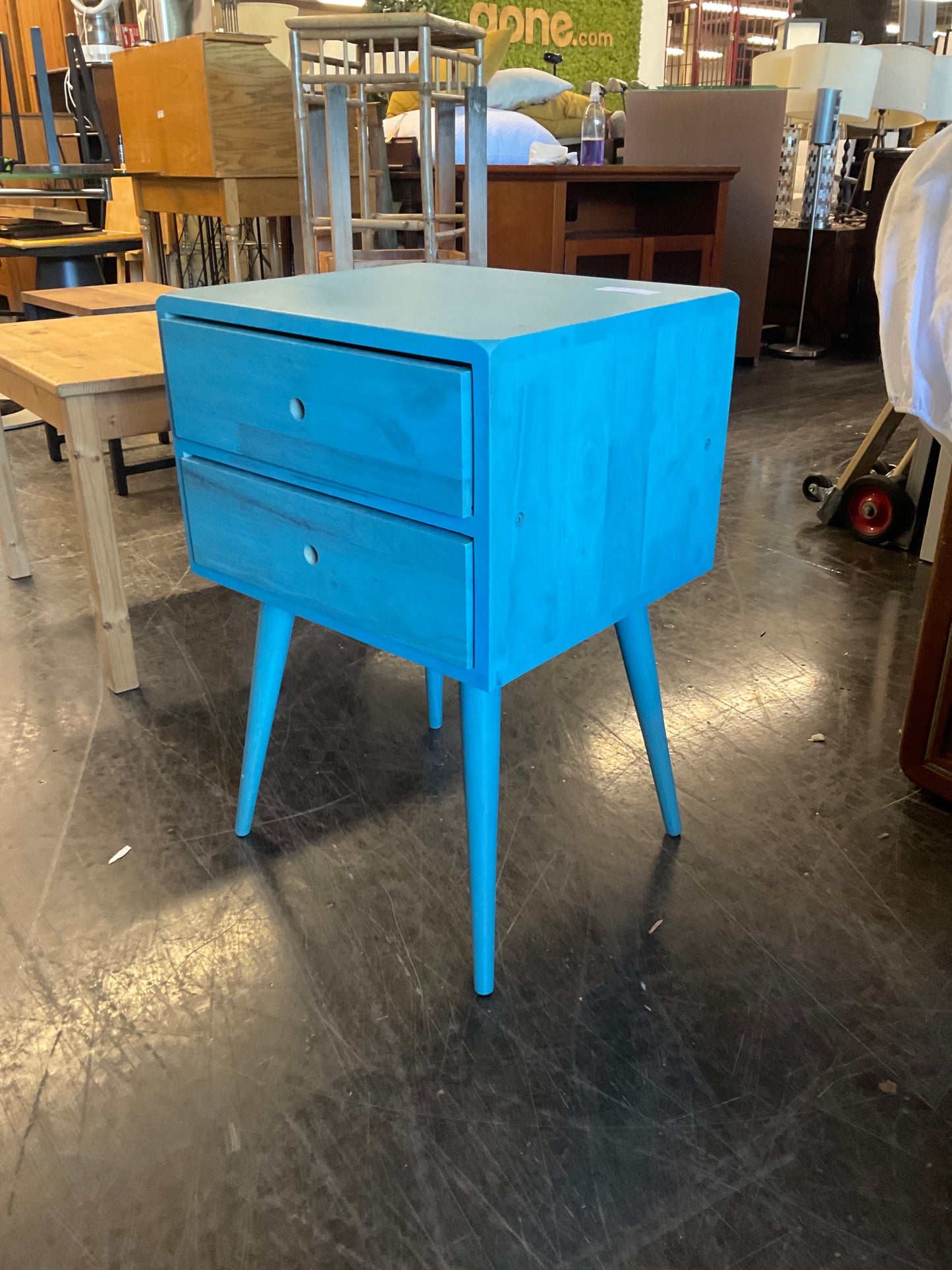 Turquoise Mid-Century Modern Two-Drawer Side Table