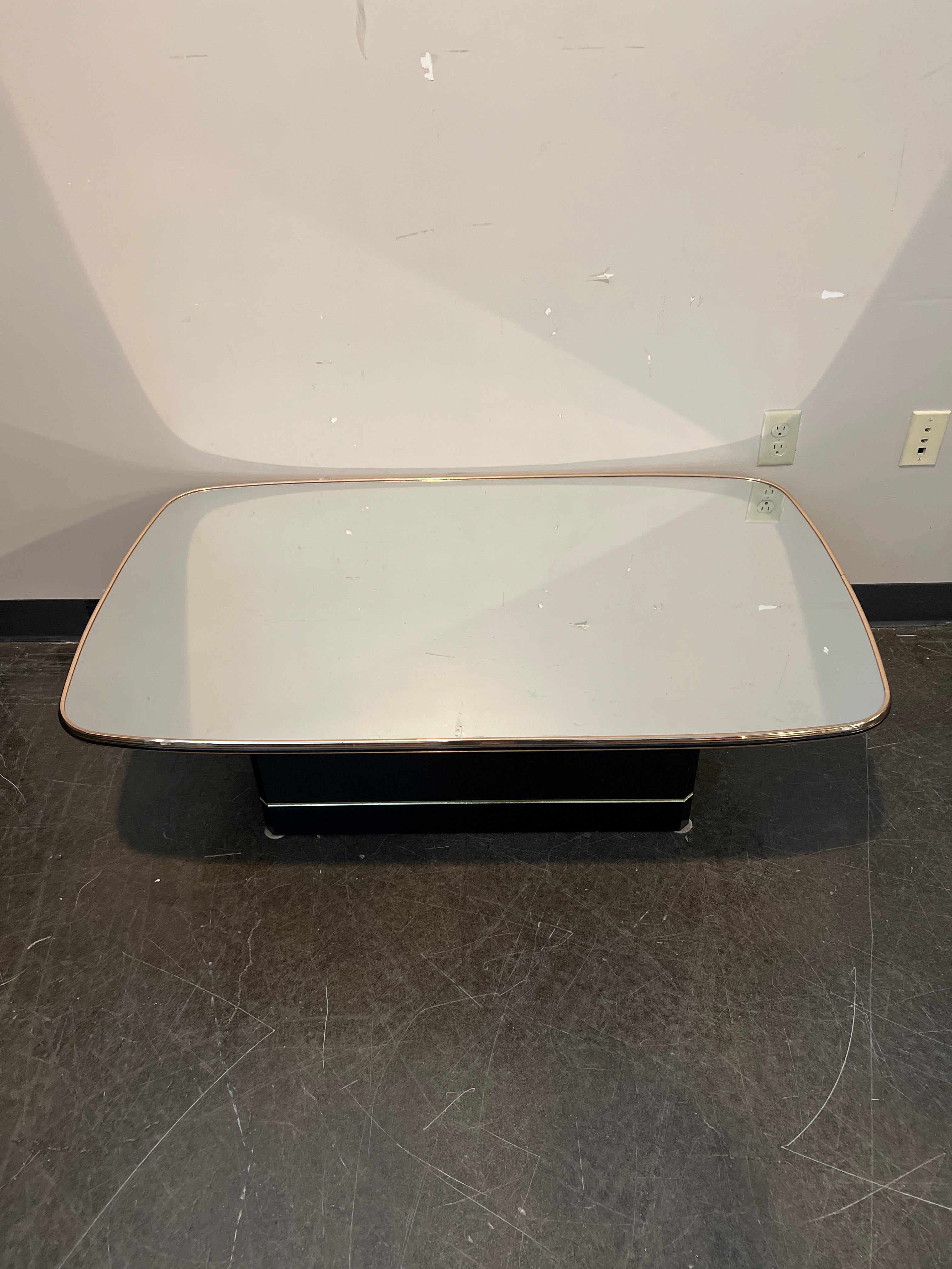 Glass-Top Coffee Table with Rounded Gold Frame