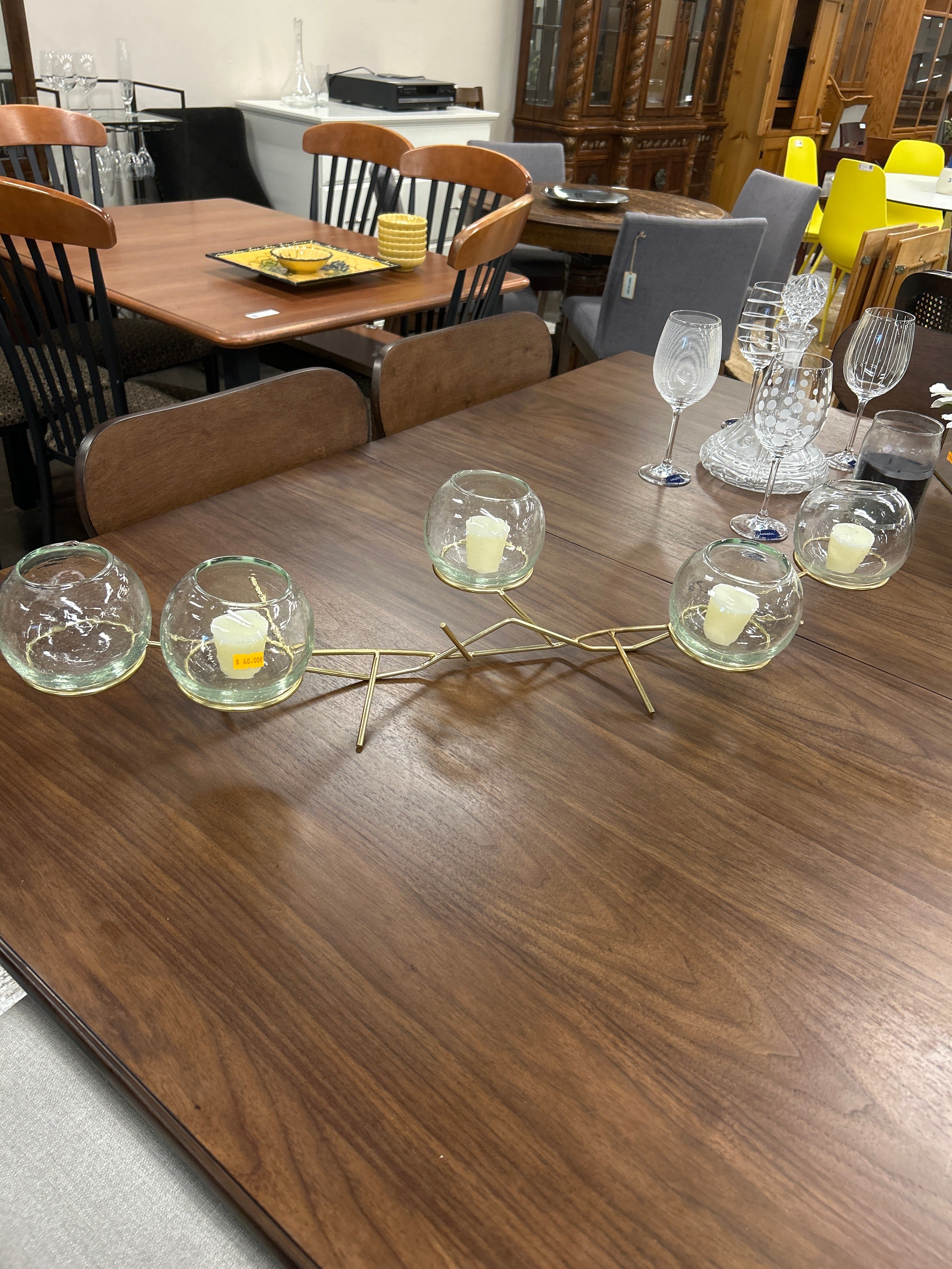 Gold & 5pc Glass Candle Stand Centerpiece