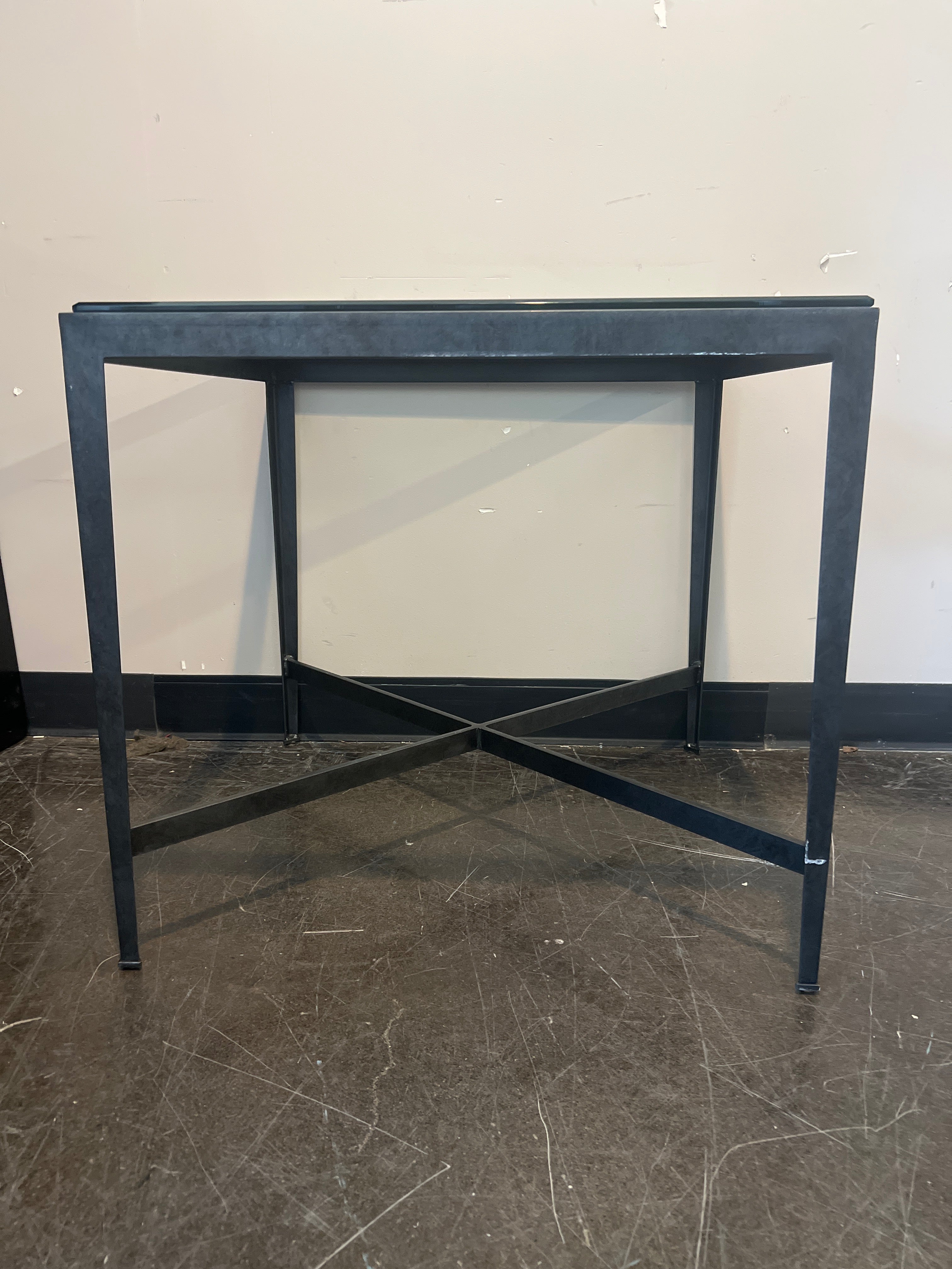 Modern Glass-Top Side Table with Black Metal Frame