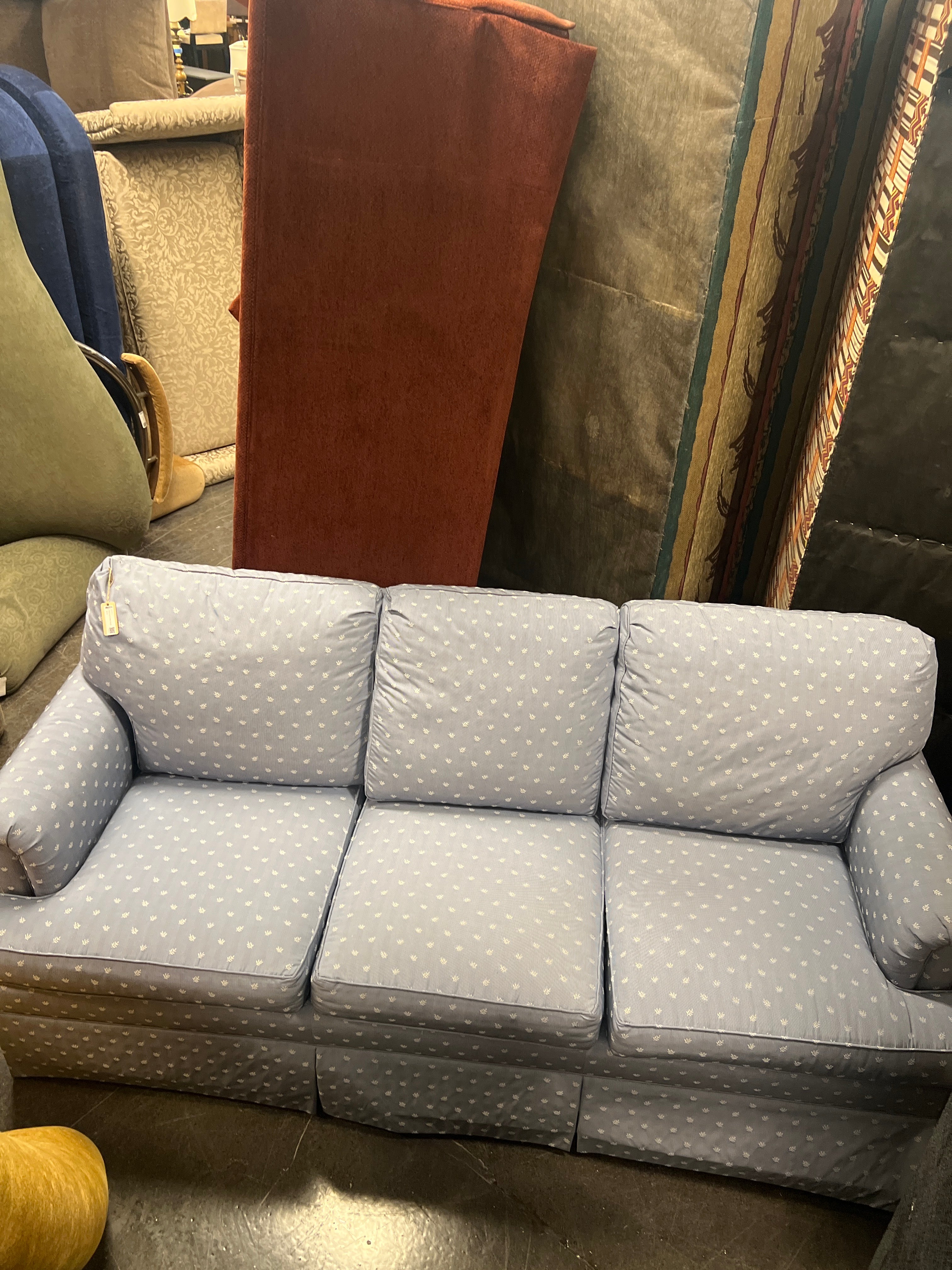 Ethan Allen Blue Leaf and Stripe Sofa
