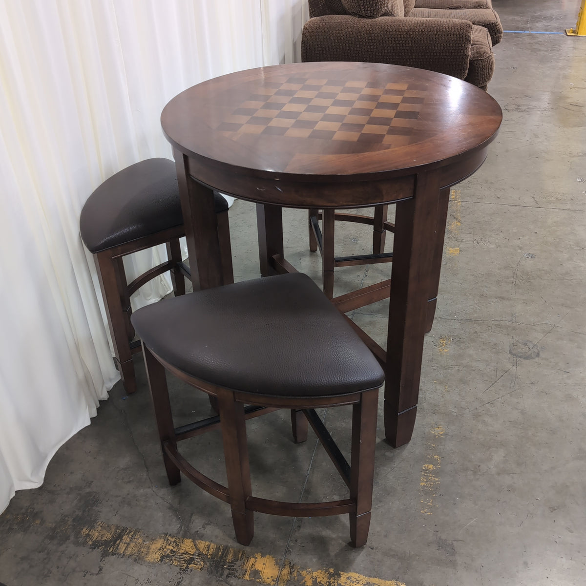 Dark Wood Counter Height Game Table with Three Stools