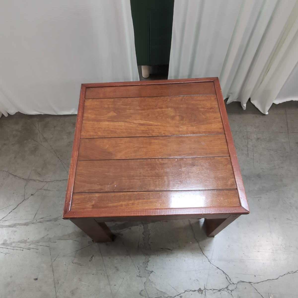 Square Brown Wood End Table with Slat Top