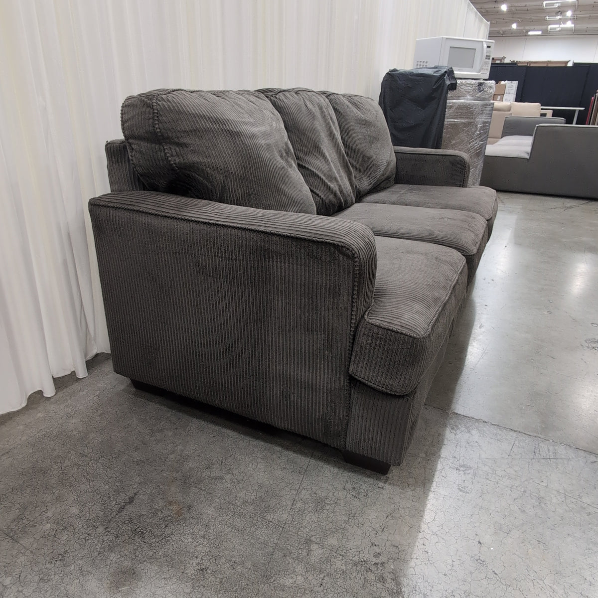 Grey Ribbed Fabric Three-Seater Couch