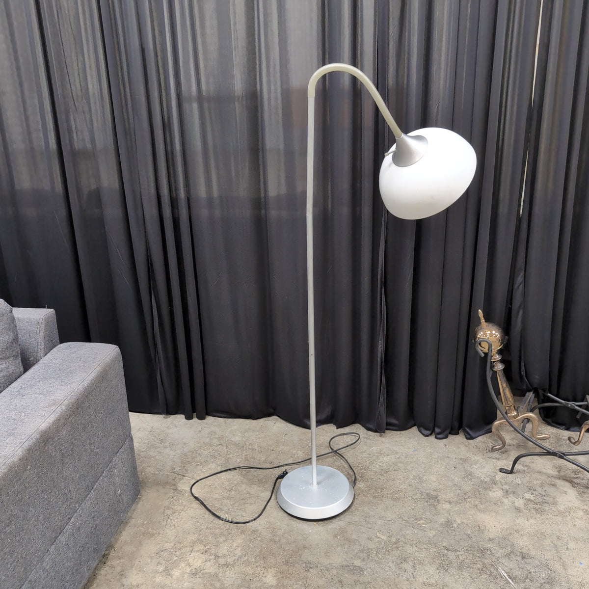 Modern Grey Arc Floor Lamp with White Shade