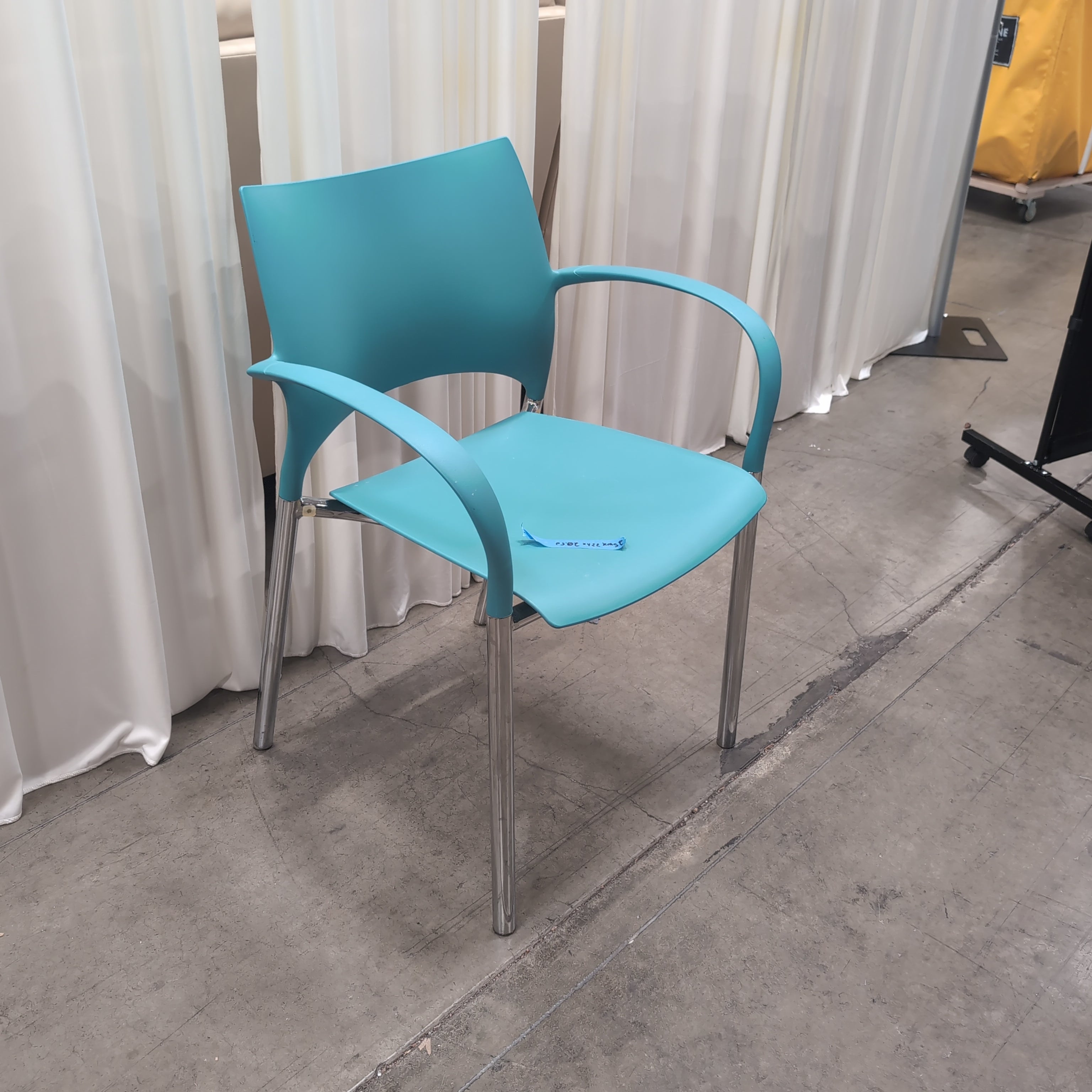 Modern Teal Plastic Arm Chair with Metal Legs