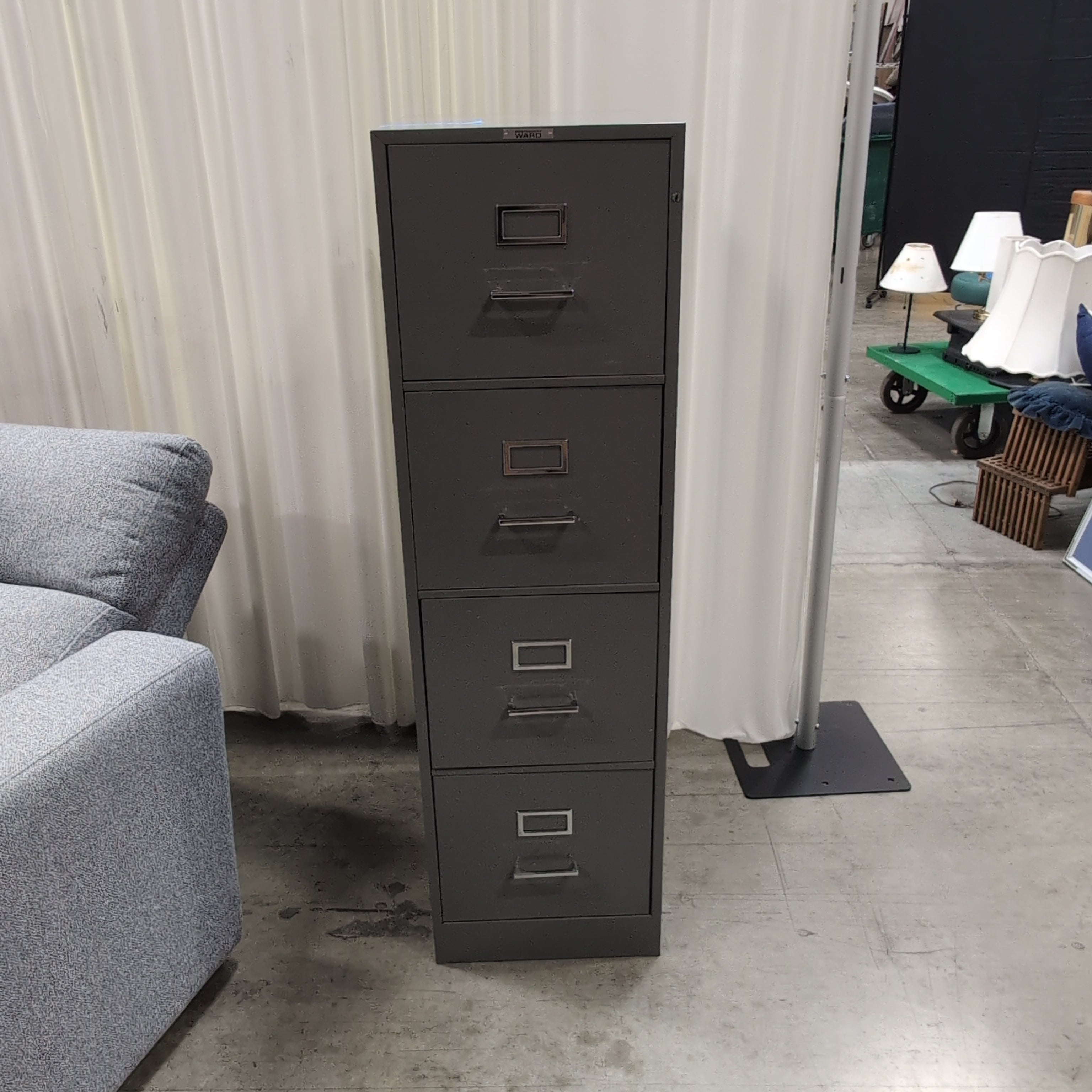 Montgomery Ward Grey Four-Drawer Filing Cabinet in Metal
