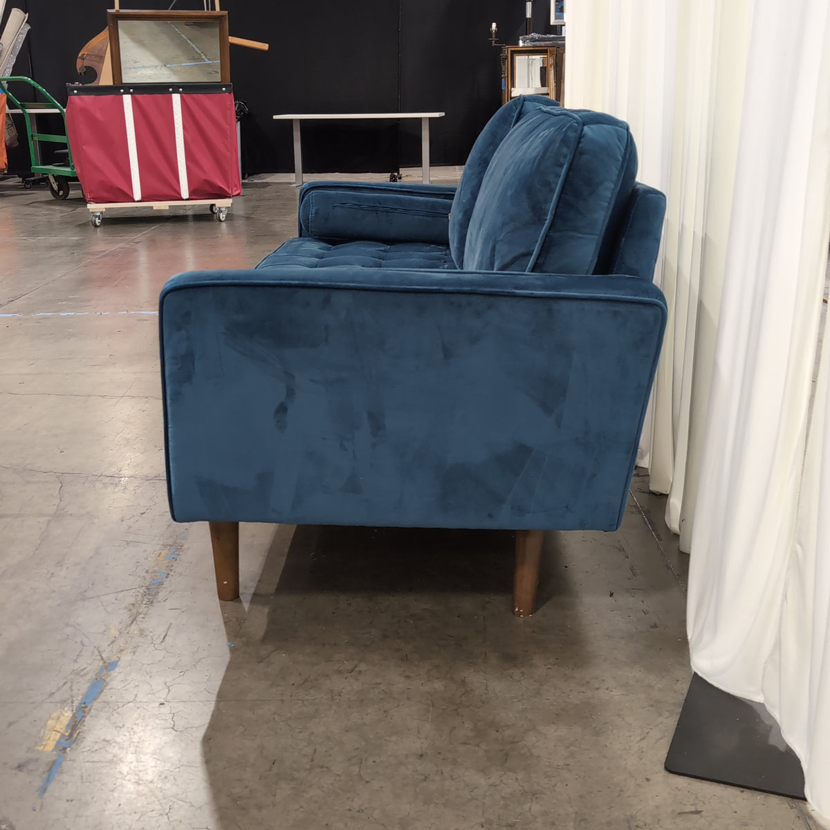 Modern Teal Velvet Loveseat with Bolster Pillows