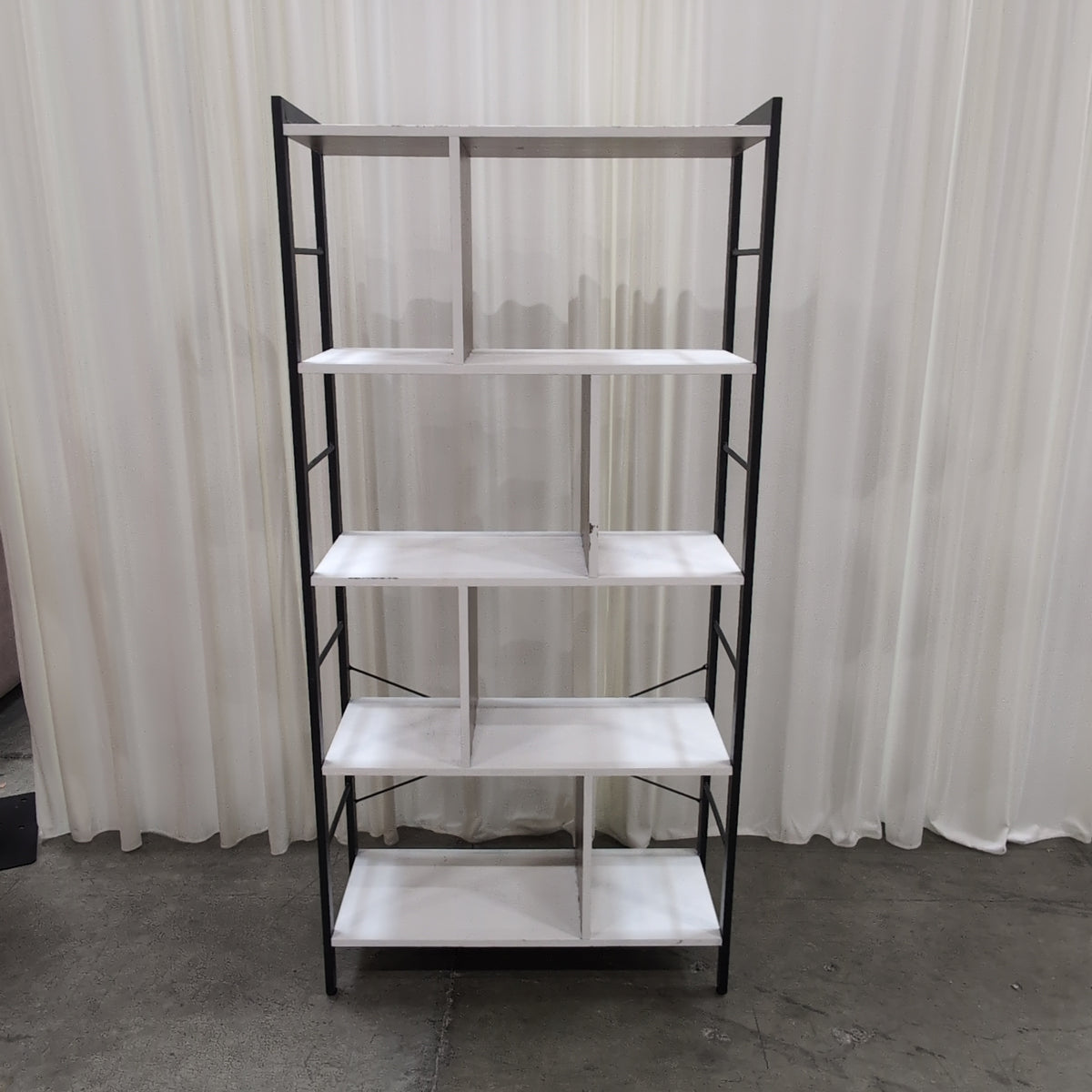 Geometric Black Metal Five-Tier Bookcase with White Shelves