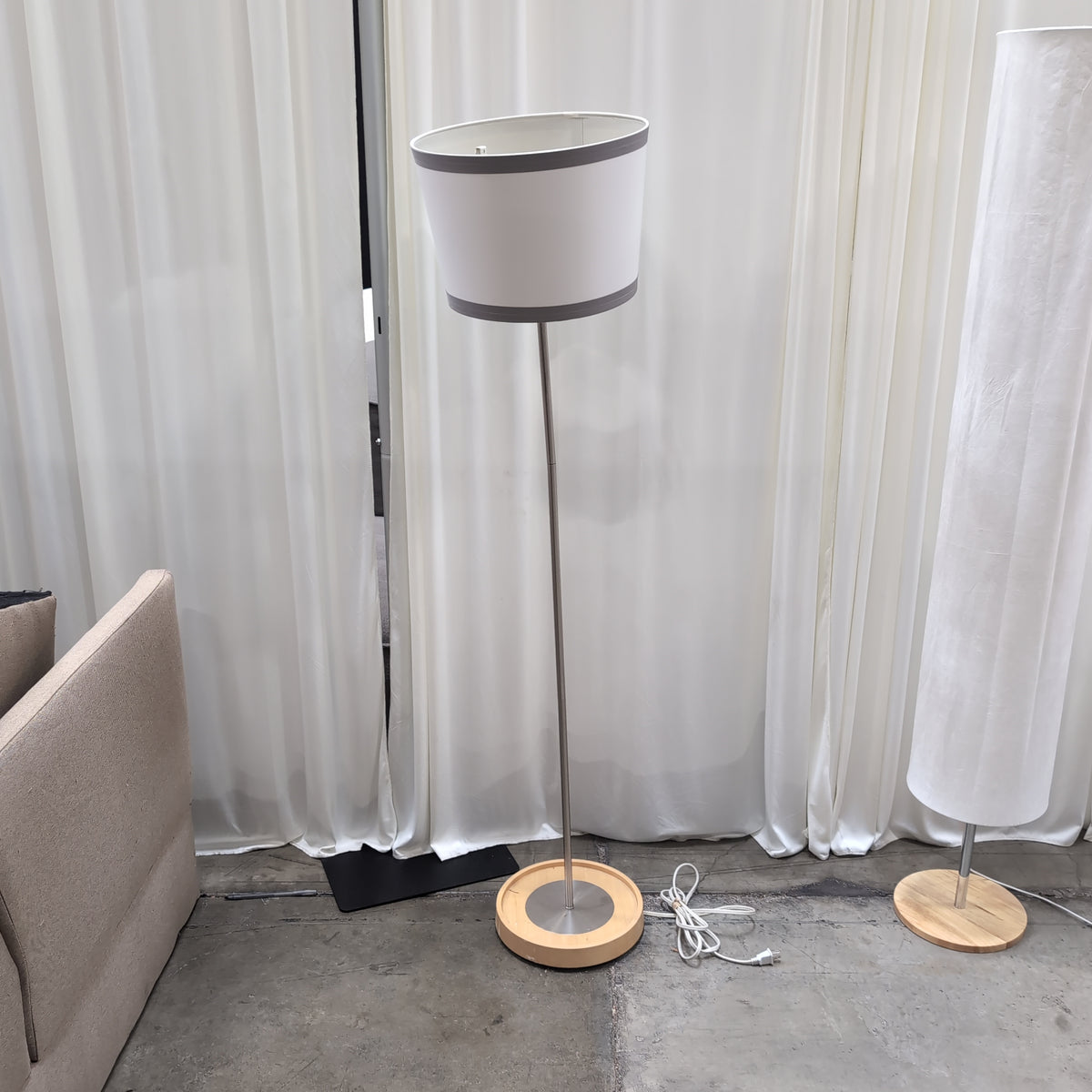 Brushed Metal Floor Lamp with Wood Base