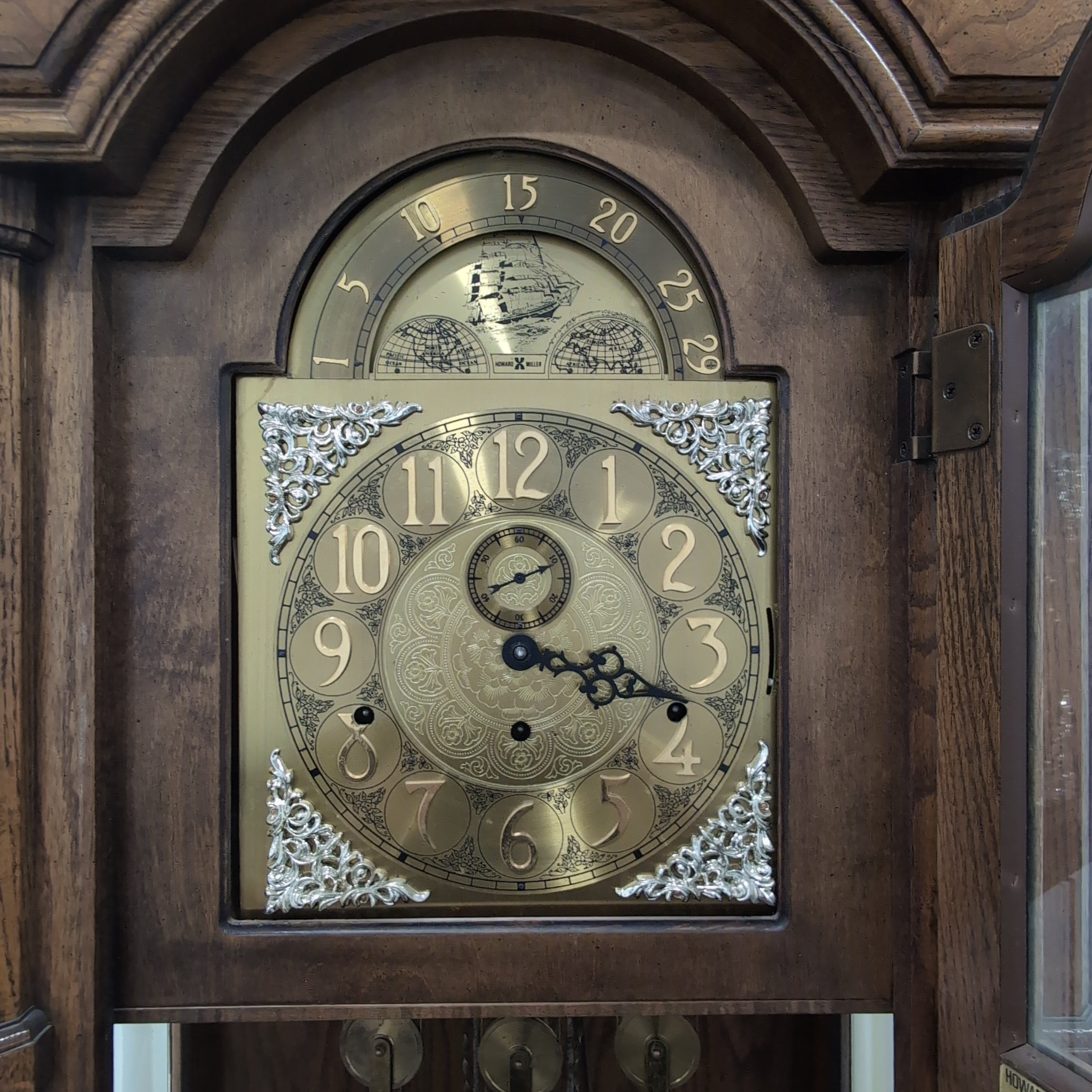 Traditional Carved Wood Grandfather Clock in Oak
