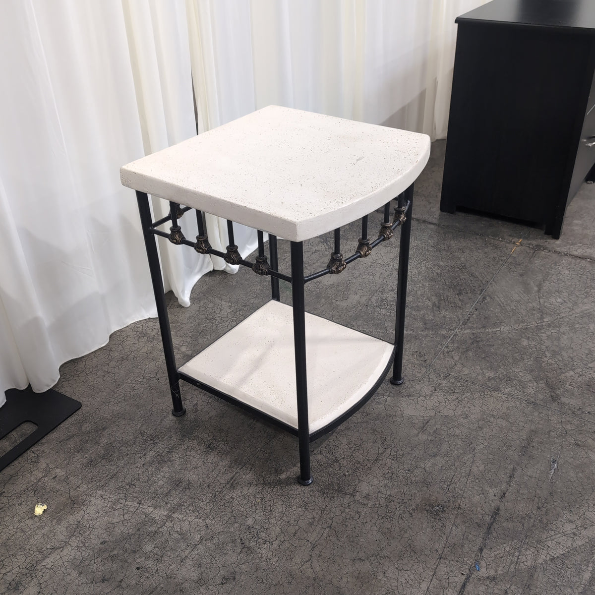 Square Mediterranean End Table in Stone and Iron
