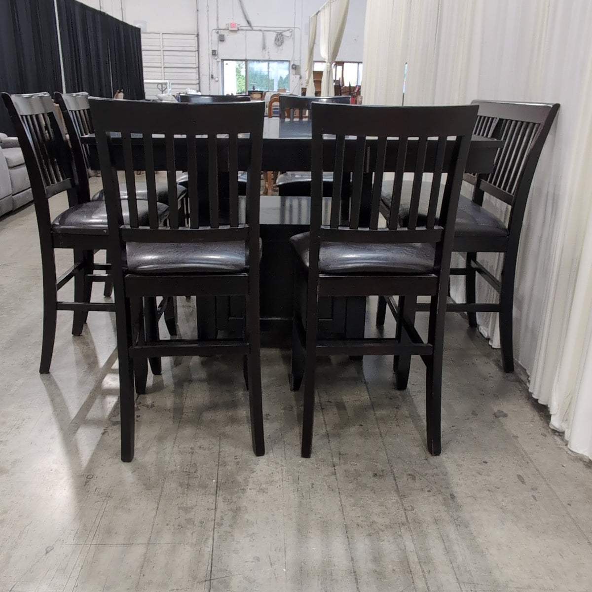 Dark Wood Rectangular Dining Table with Six Chairs