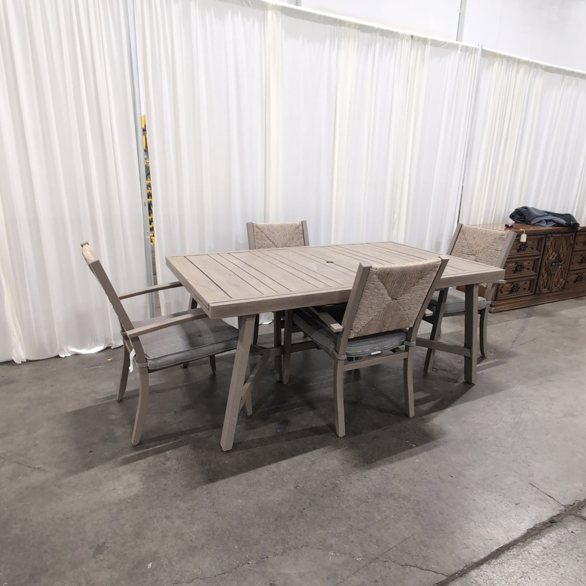 Rectangular Slatted Wood Outdoor Dining Table with Umbrella Hole